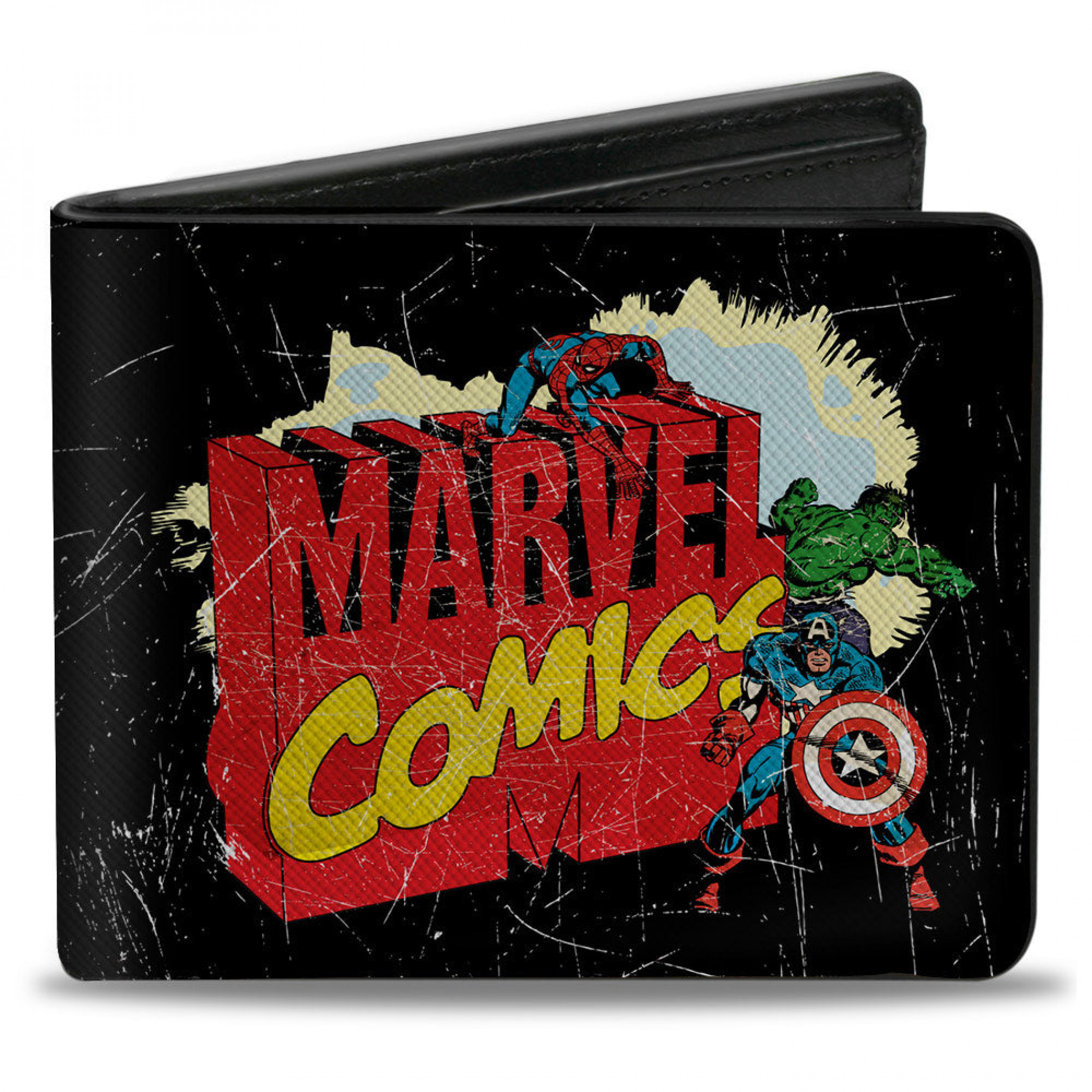 Marvel Comics Classic Title Logo w/ Avengers Distressed Bi-Fold Wallet, Multi-Color