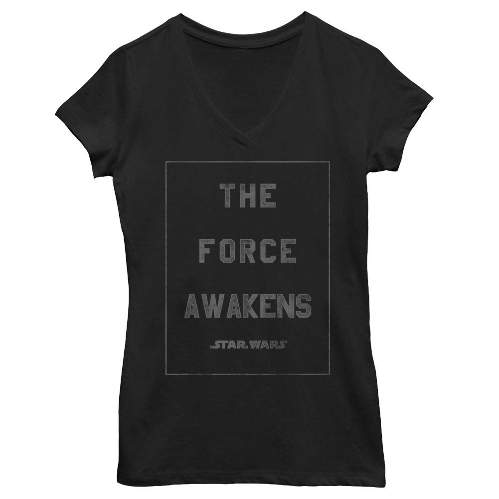 Star Wars Episode 7 Heroine Awakens Black Juniors V Neck T-Shirt, Black