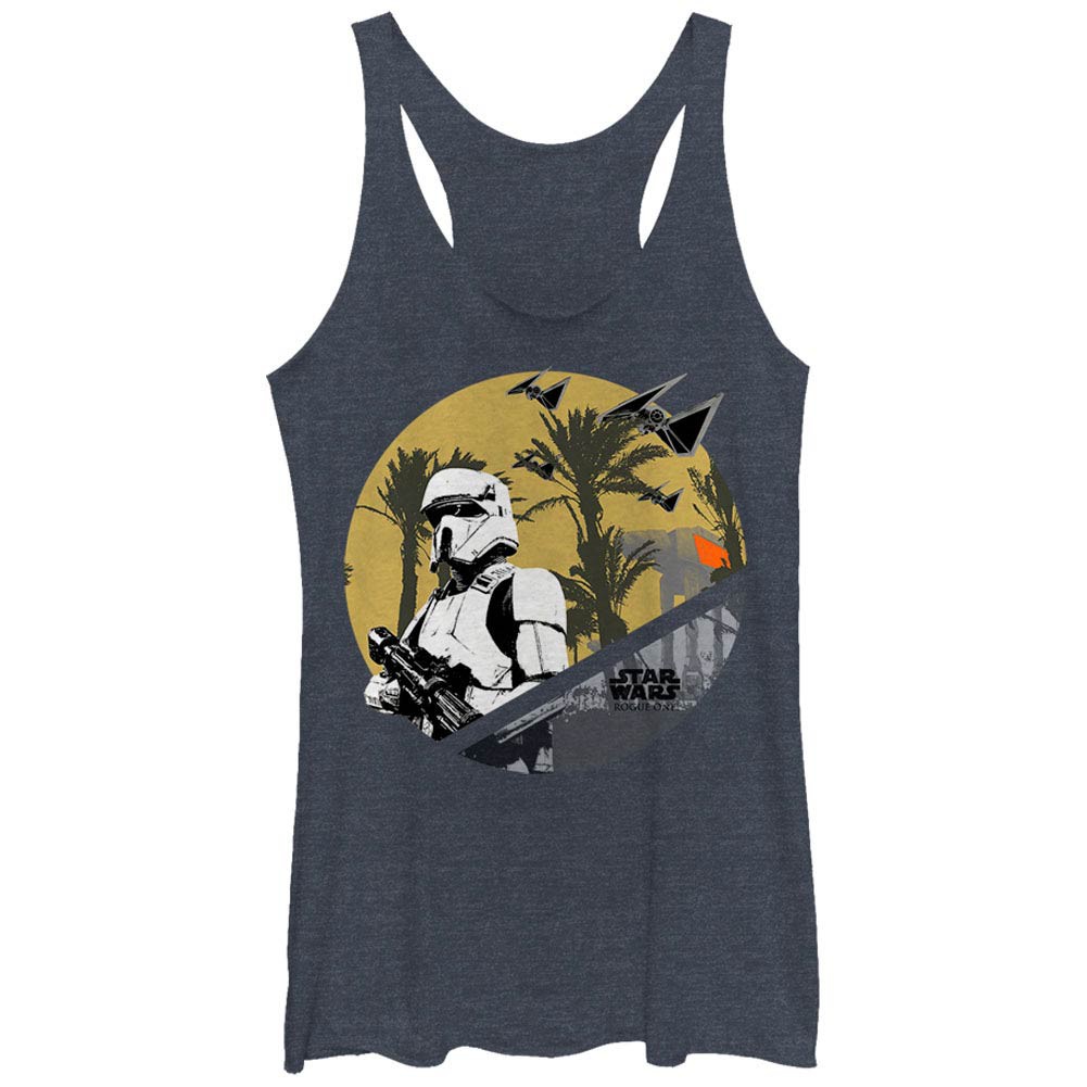 Star Wars Rogue One Scarif Circle Blue Juniors Racerback Tank Top, Blue