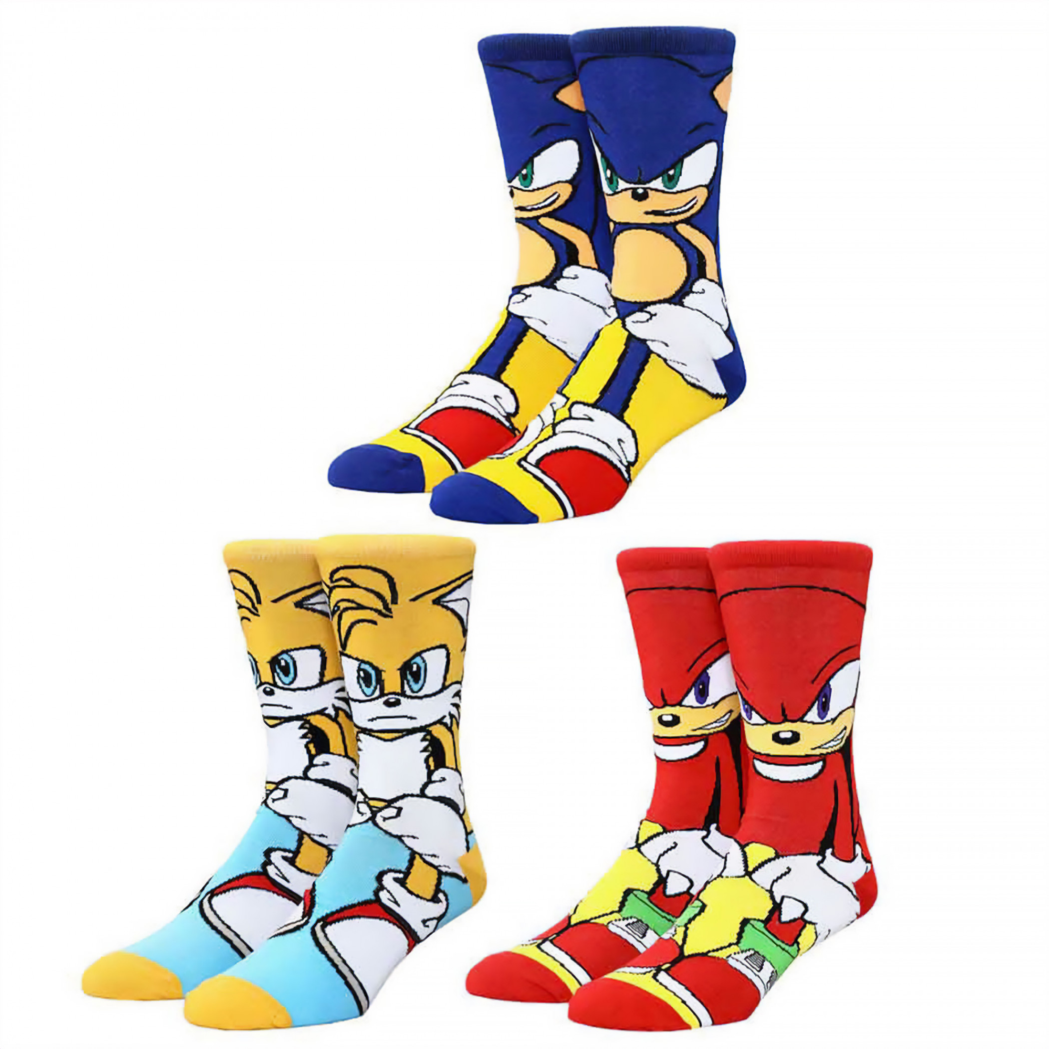 Sonic The Hedgehog  Tails and Knuckles 3-Pair Pack of Crew Socks, Multi-Color