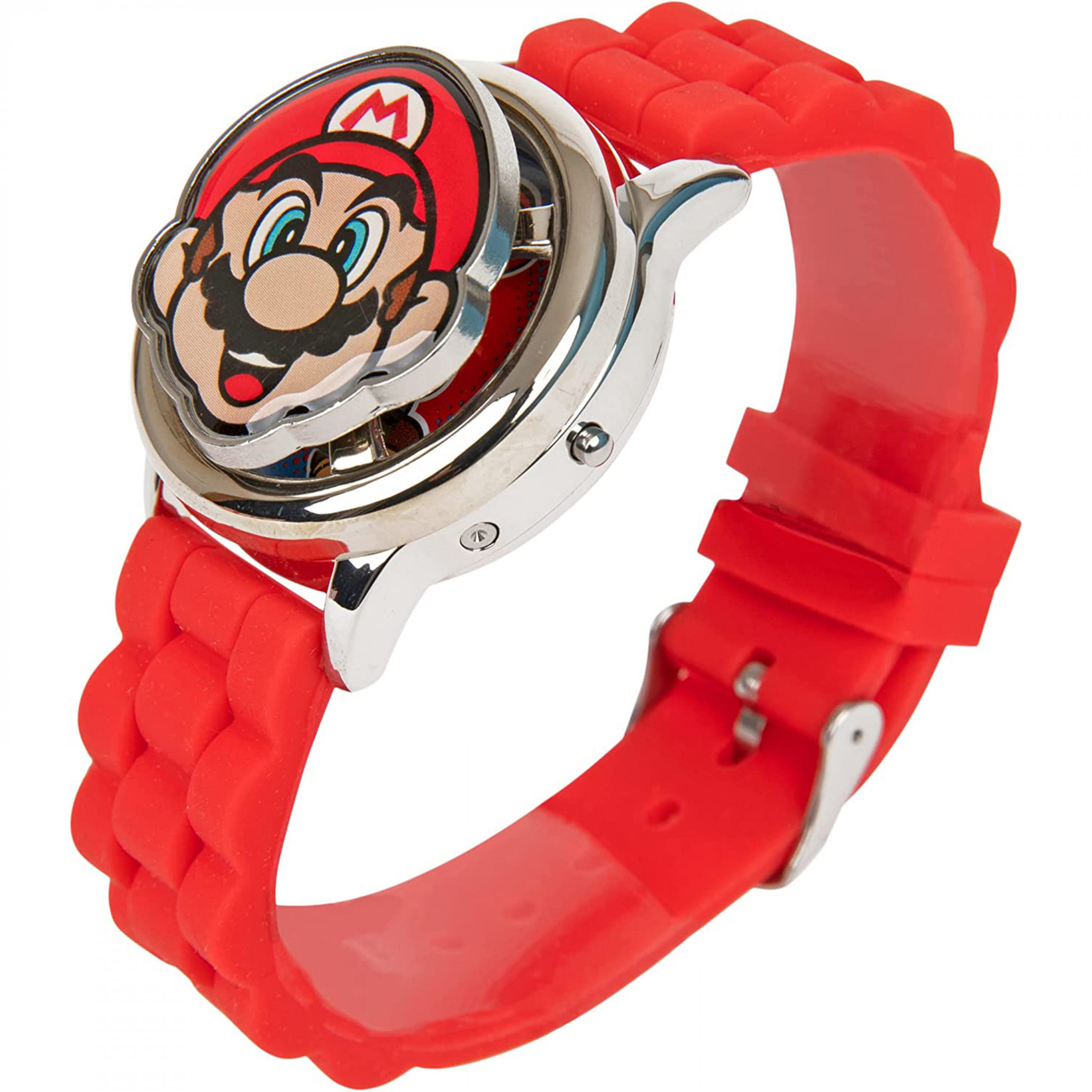 Super Mario Spinning Face LCD Watch with Silicone Straps, Red