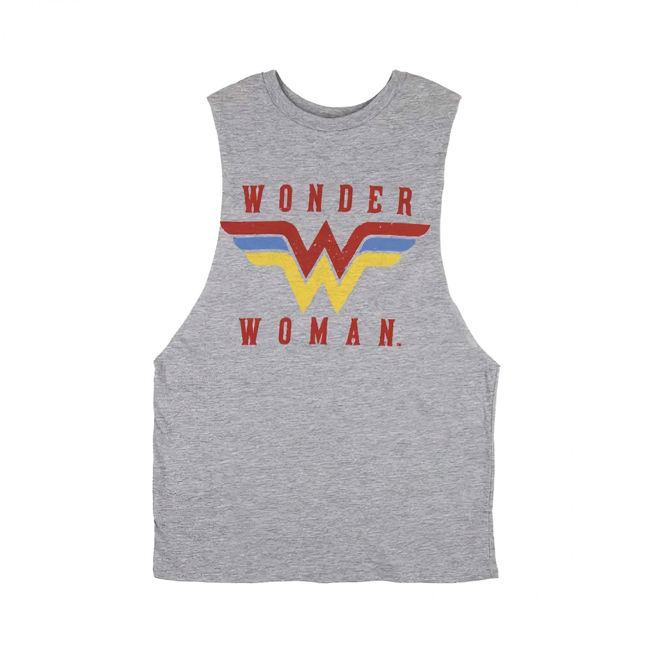 Wonder Woman Tri-Color Logo Junior's Tank Top, Grey