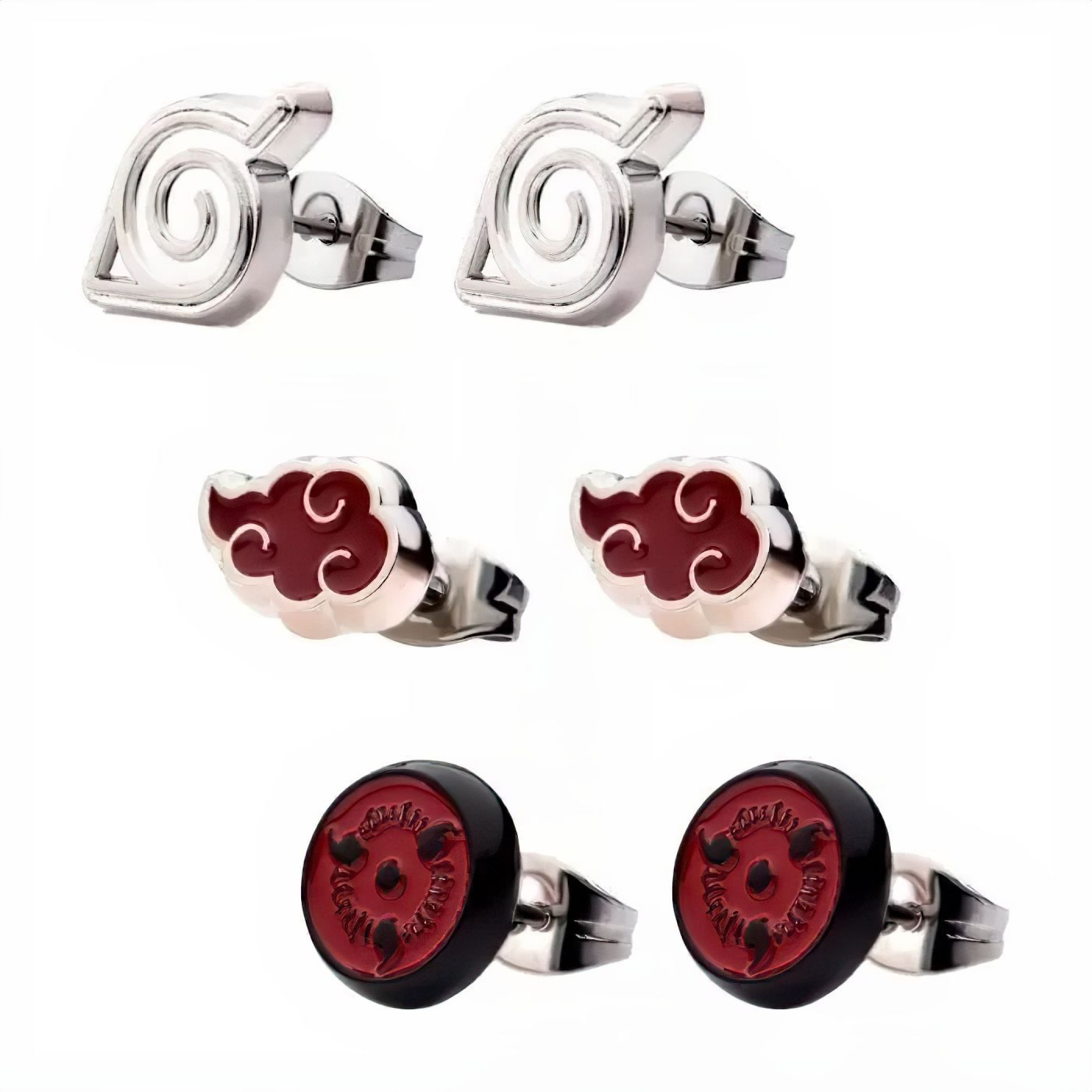 Naruto Stud Earring Set 3-Pairs, Multi-Color