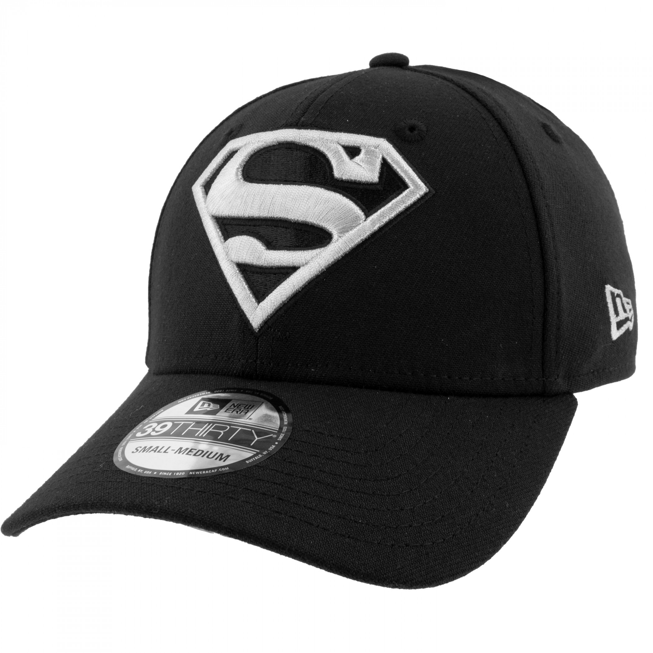 Superman Silver Logo New Era 39Thirty Fitted Hat Black - Picture 7 of 24