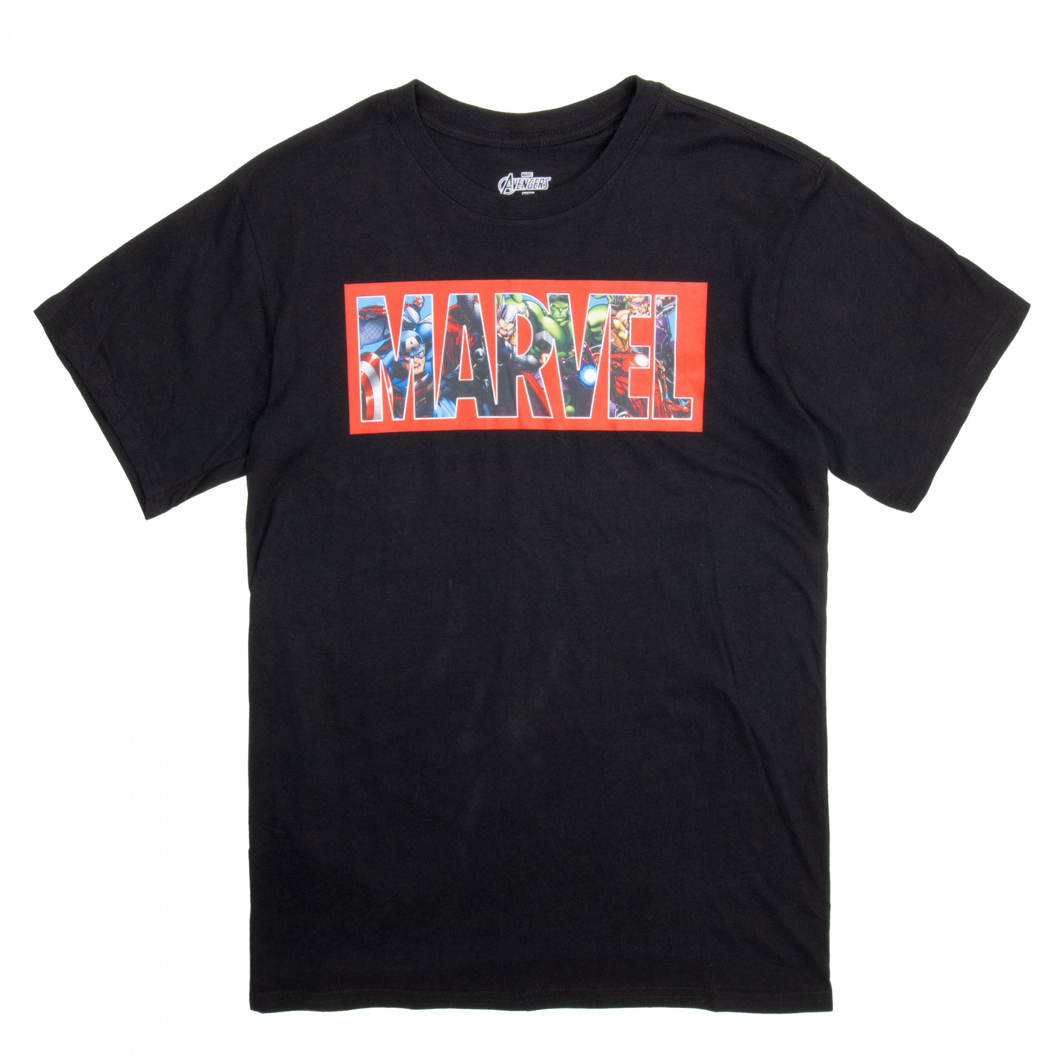 Marvel Brick Logo Character Collage T-Shirt, Black