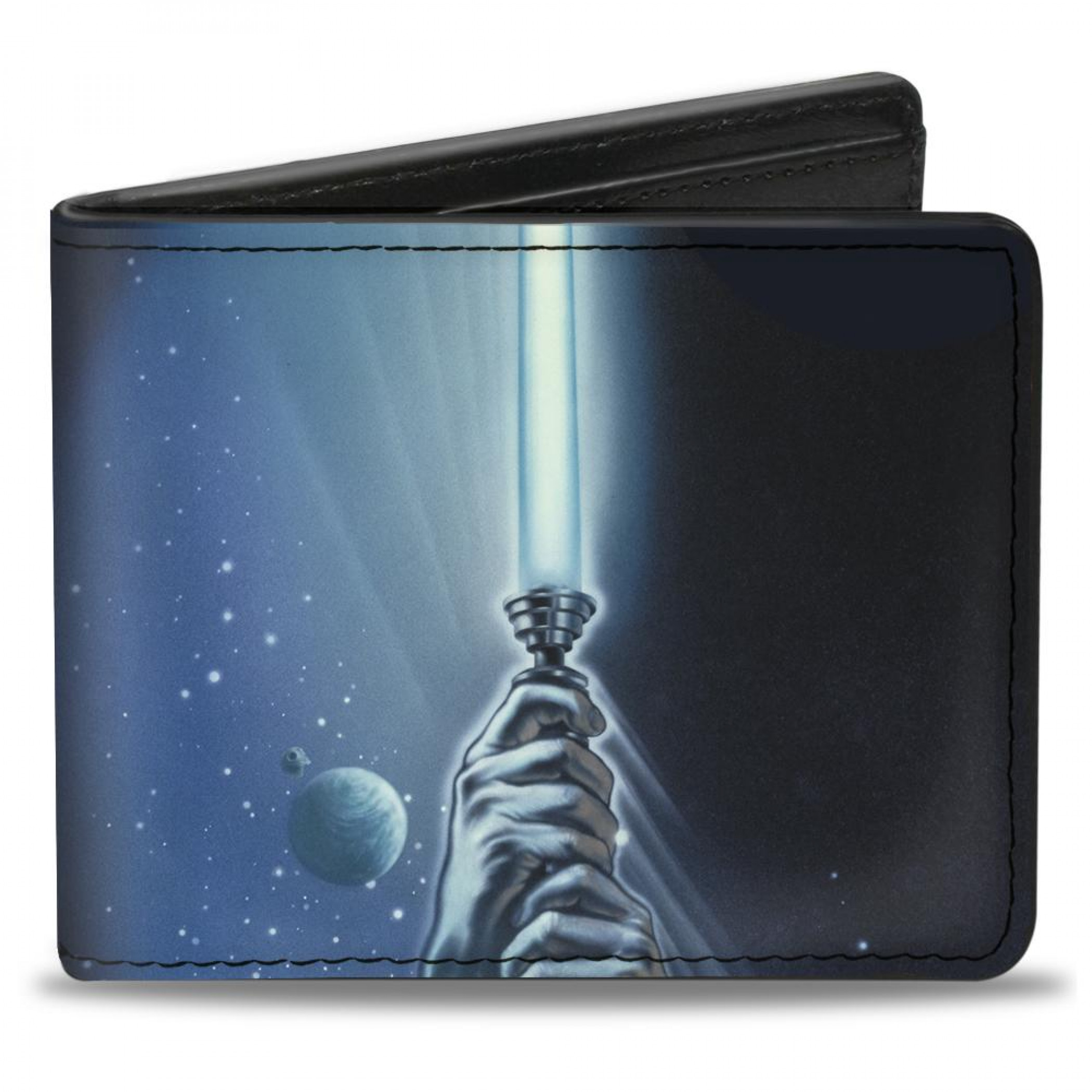 Star Wars Luke Skywalker Holding Lightsaber Collage Bi-Fold Wallet, Black