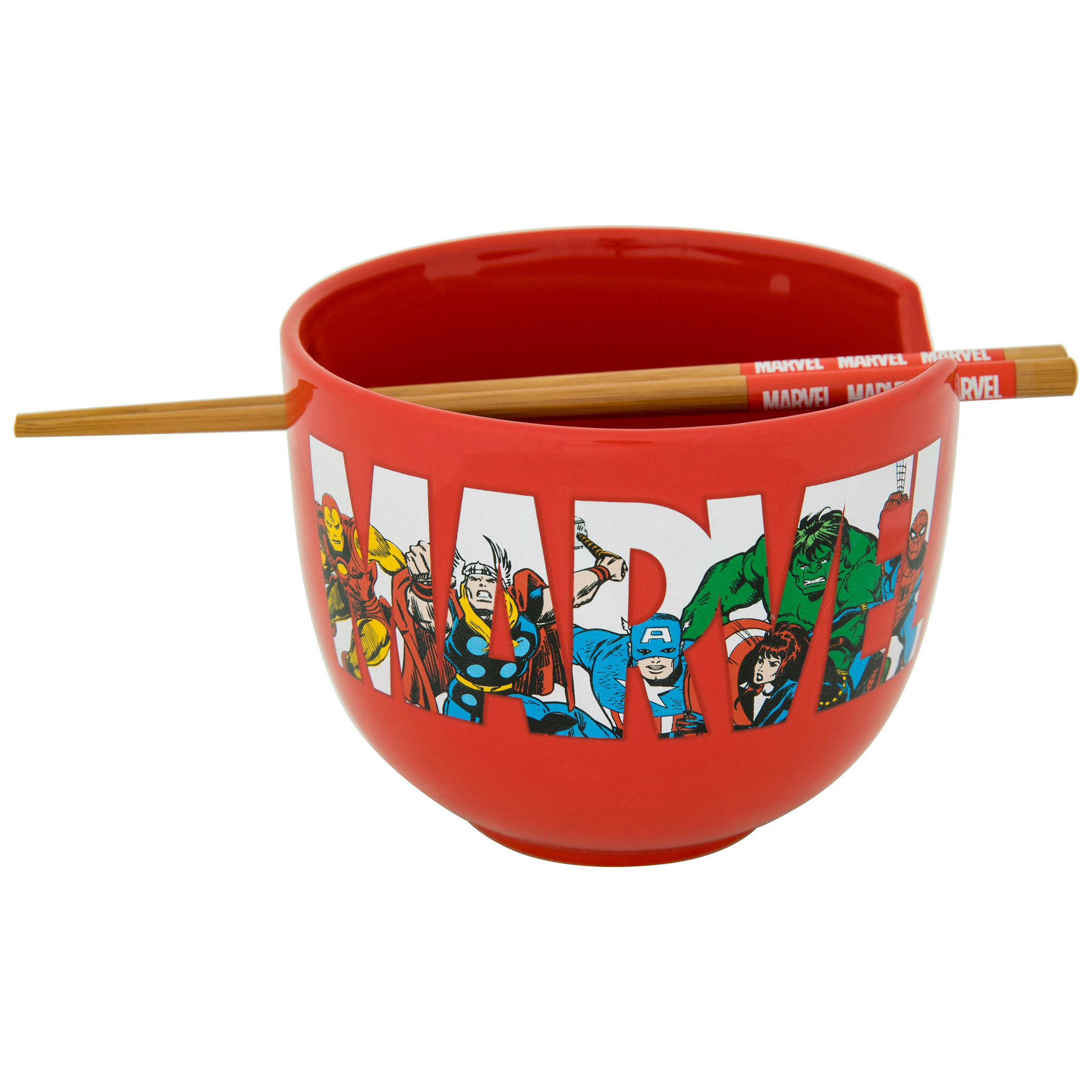 Marvel Retro Hero Logo Ramen Bowl with Chopsticks, Red