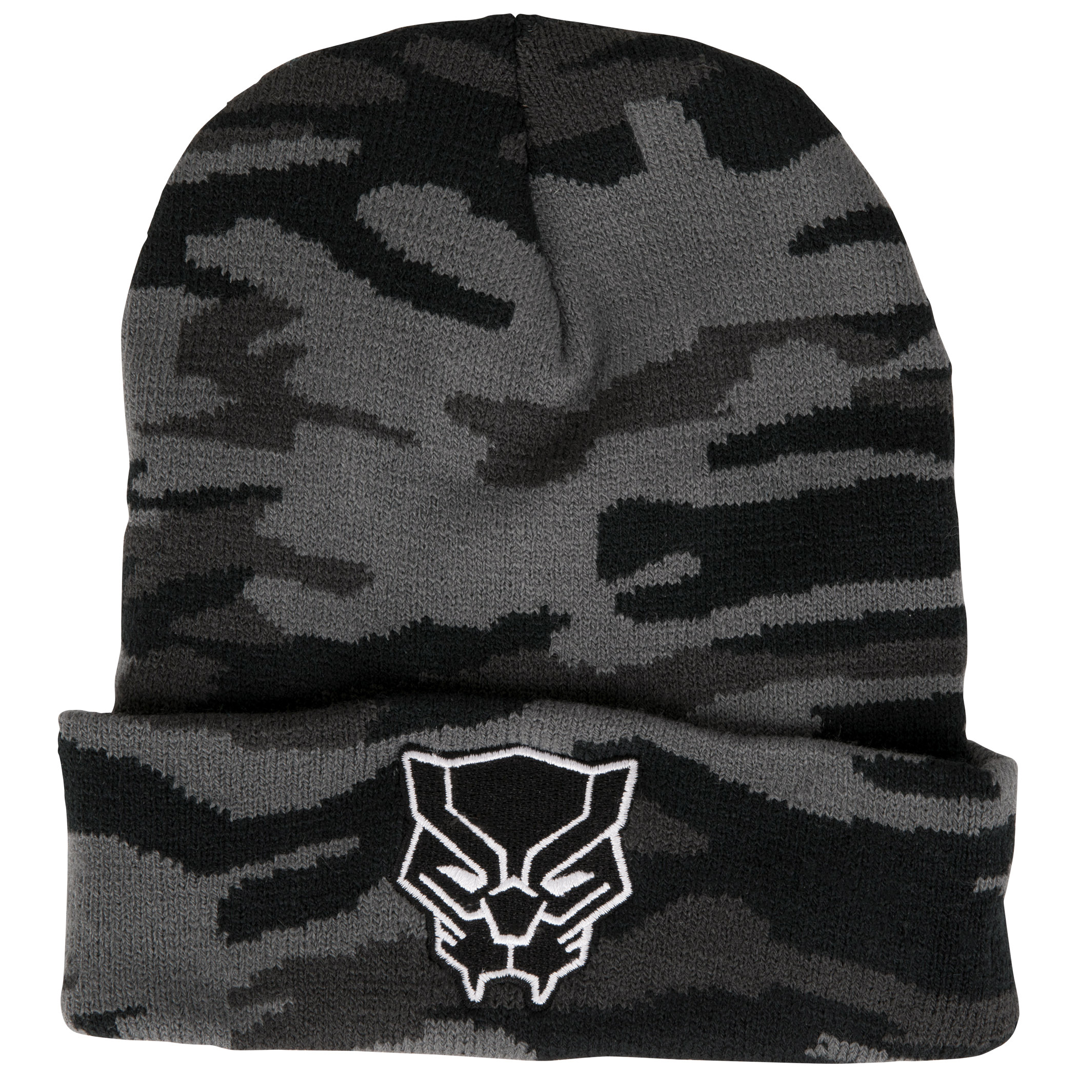 Black Panther Camo Cuffed Black Beanie, Black