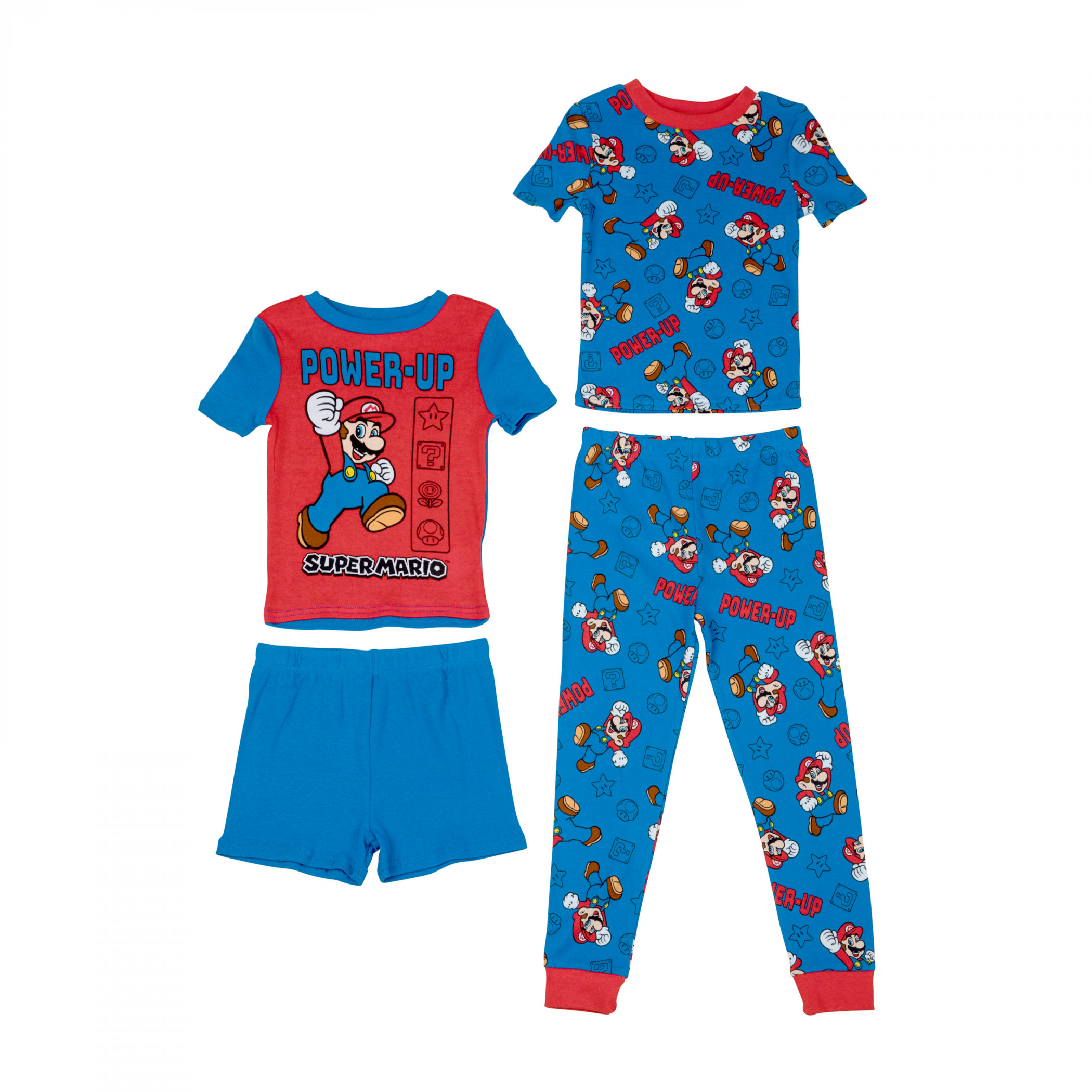 Super Mario Bros. Power-Up 4-Piece Boys Pajama Set, Multi-Color