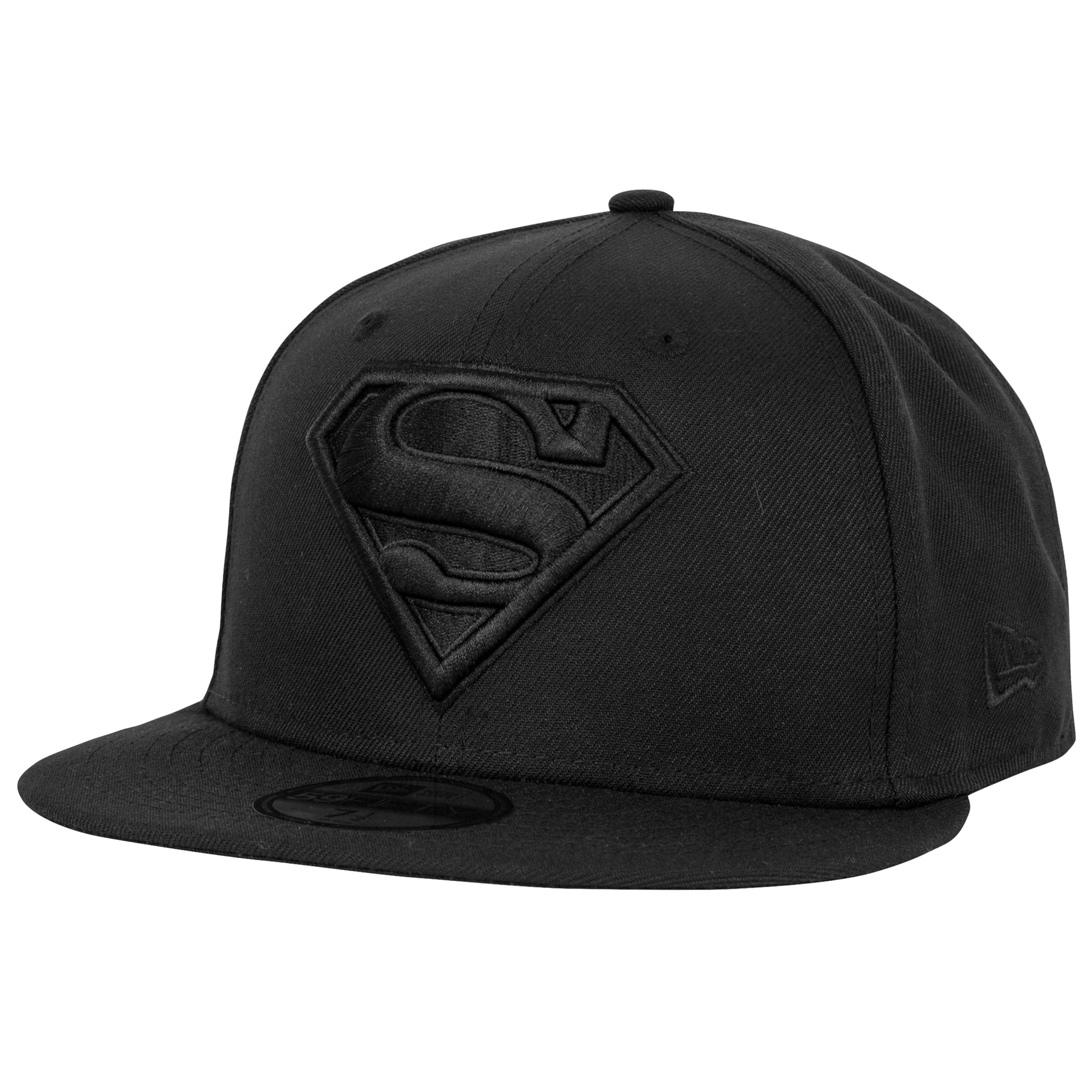Superman Logo Black on Black New Era 59Fifty Fitted Hat, Black