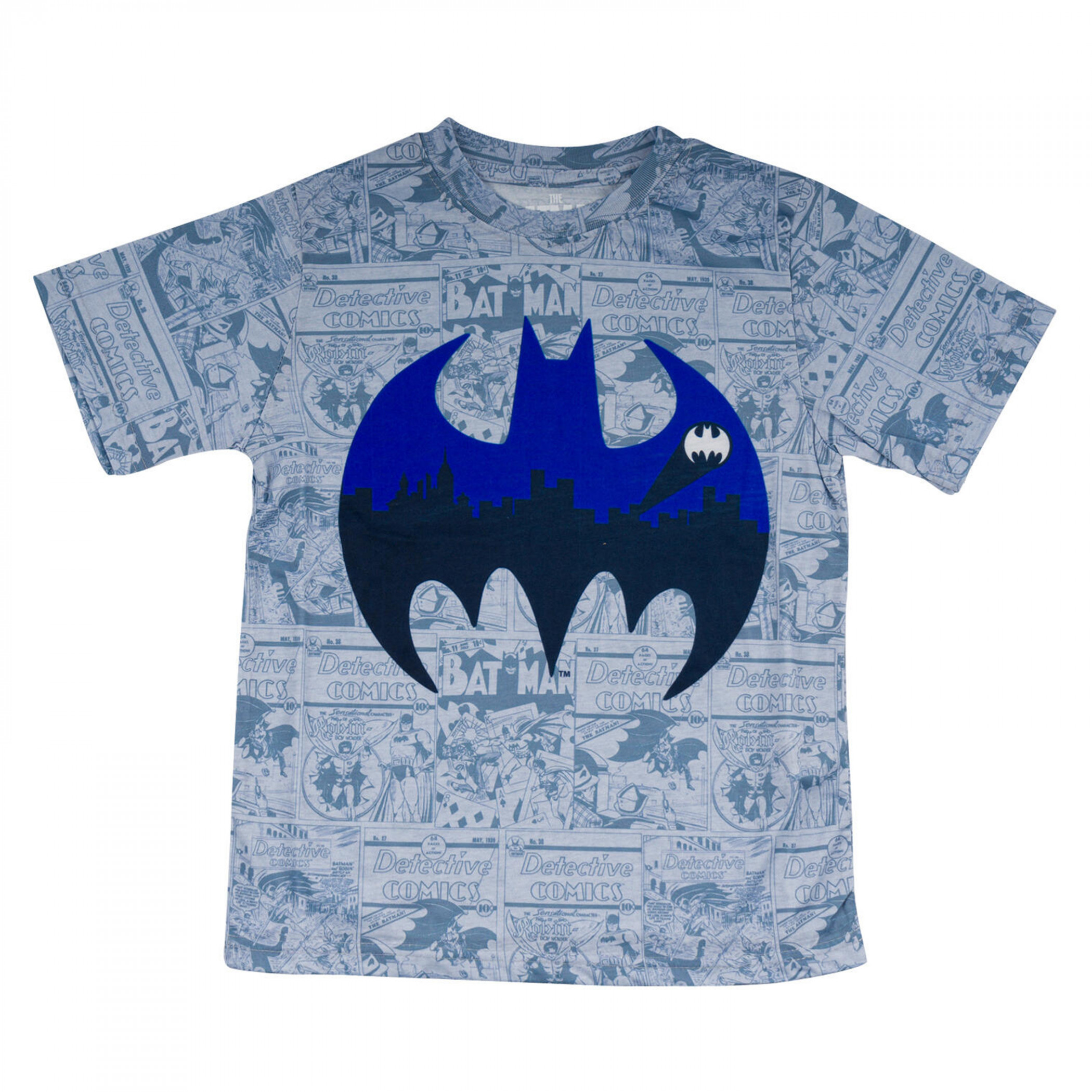 Batman Cityscape Detective Comics Youth T-Shirt, Grey