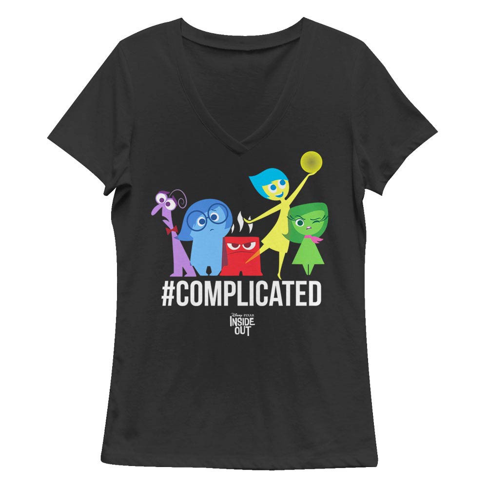 Disney Pixar Inside Out Complicated Black Juniors V Neck T-Shirt