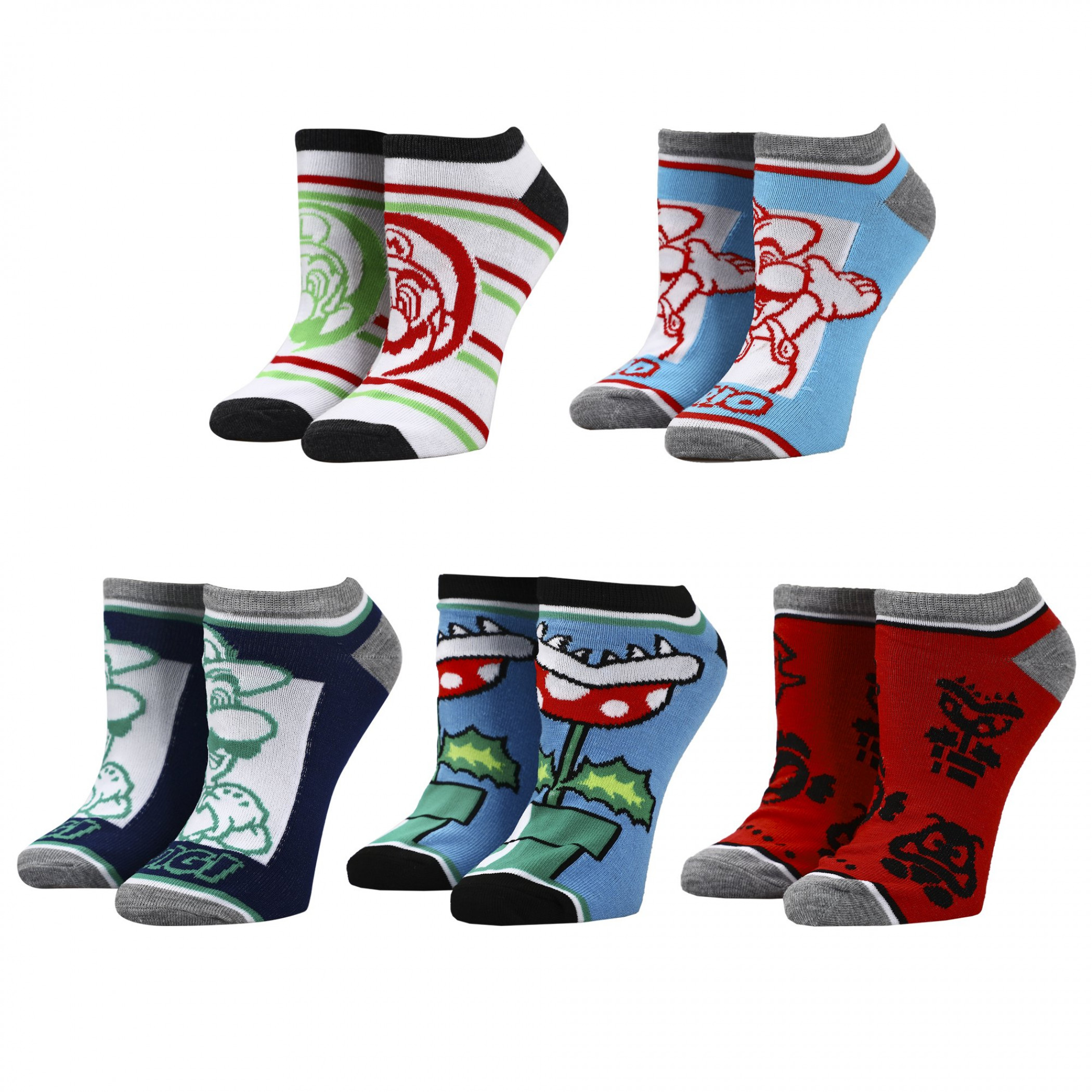 Super Mario Mixed Icons 5-Pair Pack of Ankle Socks, Multi-Color