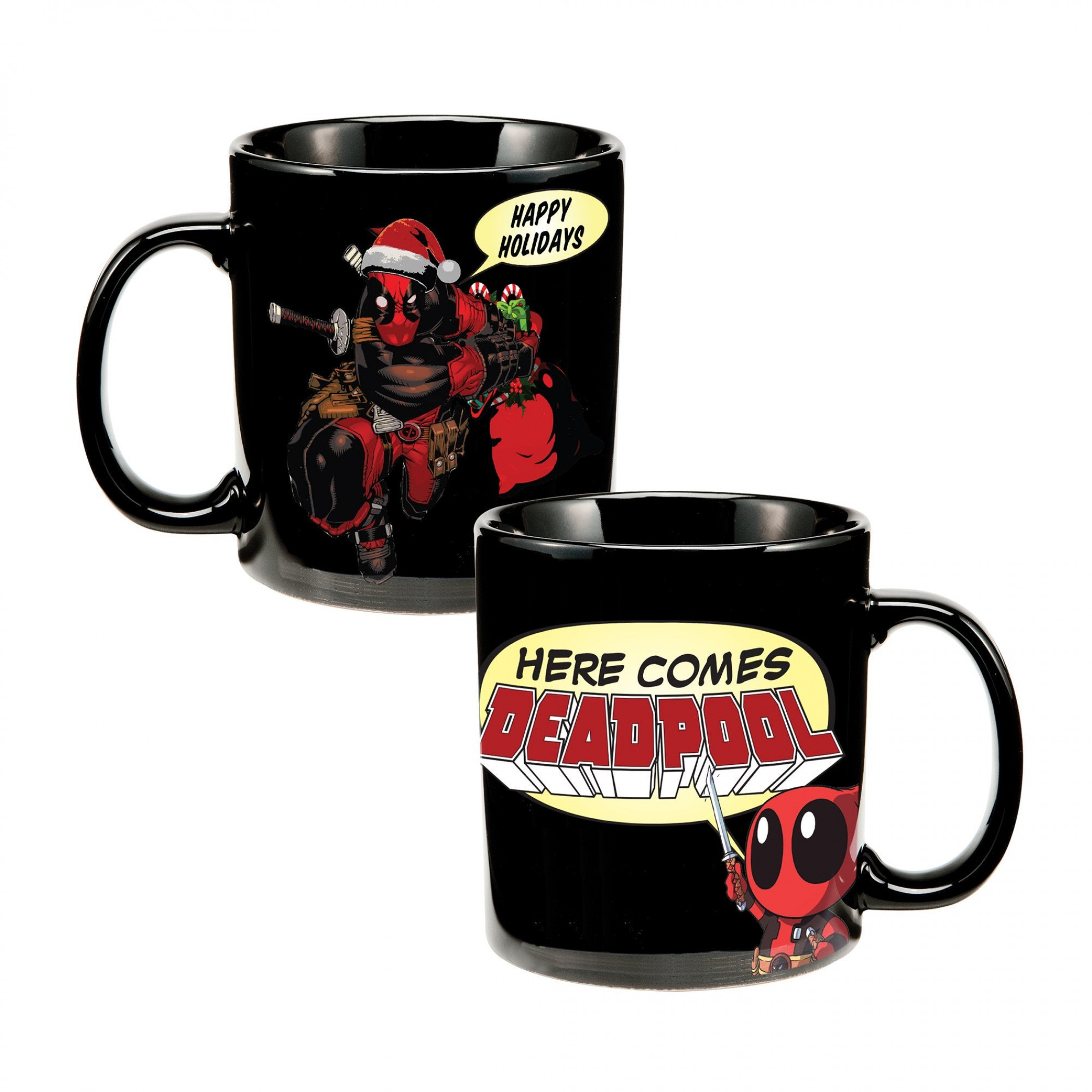Marvel Comics Deadpool Holiday Here Comes Deadpool 16 oz Ceramic Mug, Black