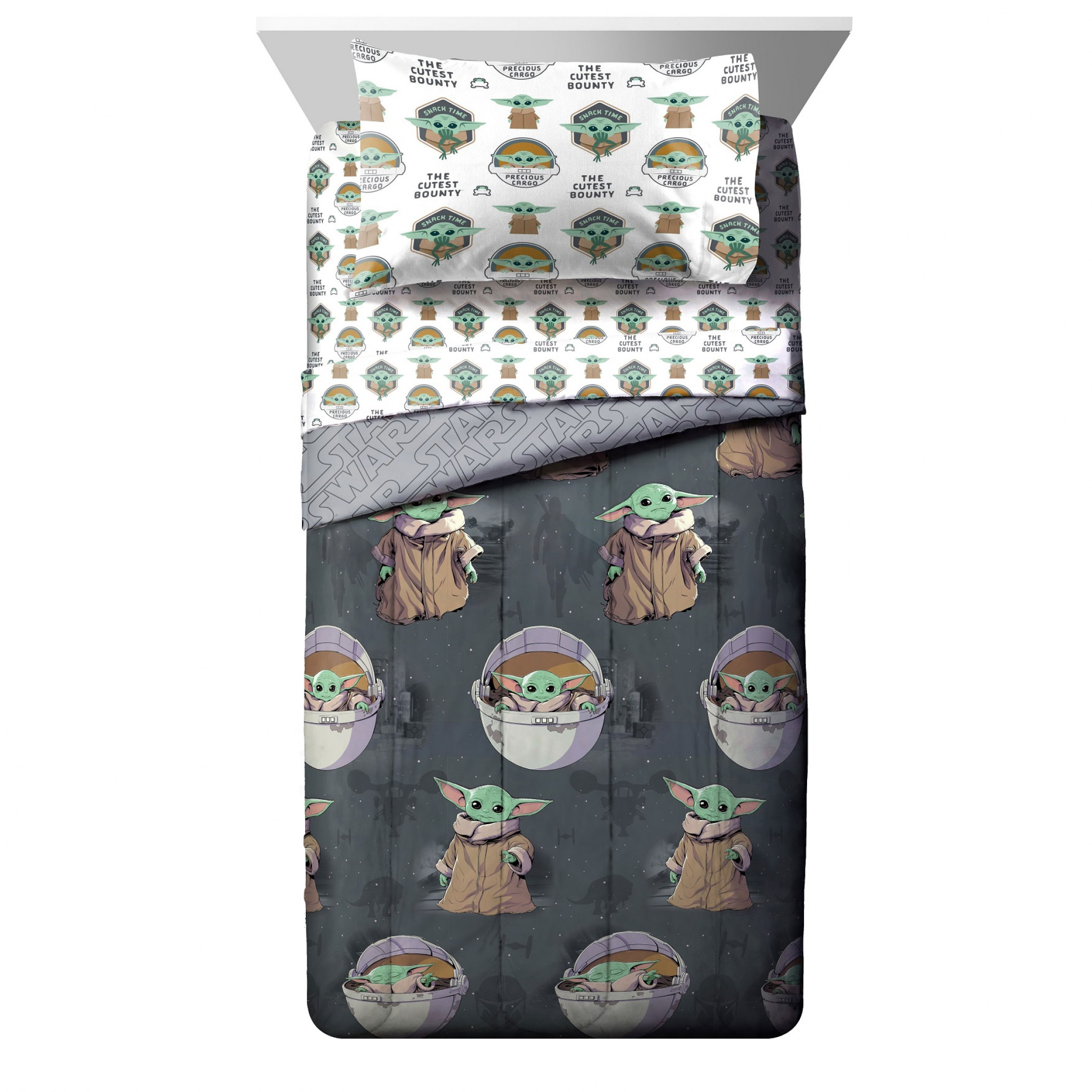 Star Wars The Mandalorian The Child All Over Twin Bed Set, Grey