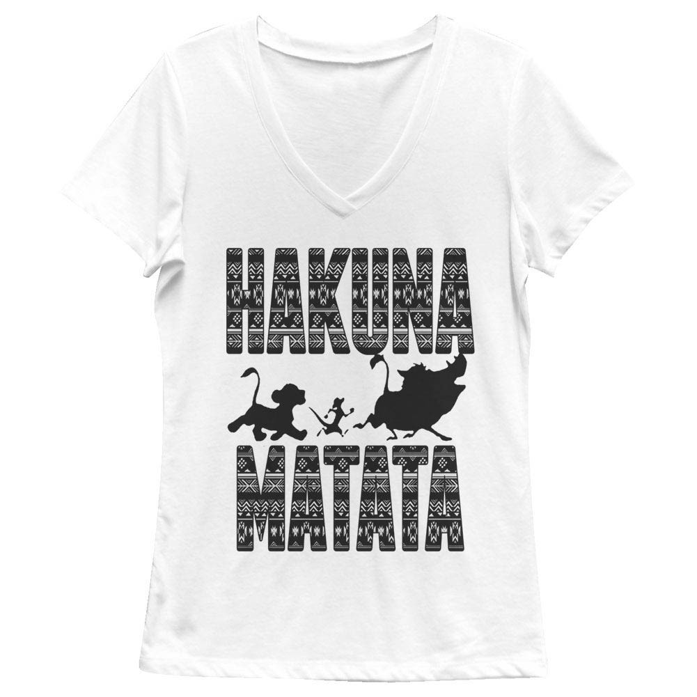 Disney Lion King Hakuna Print White Juniors V Neck T-Shirt