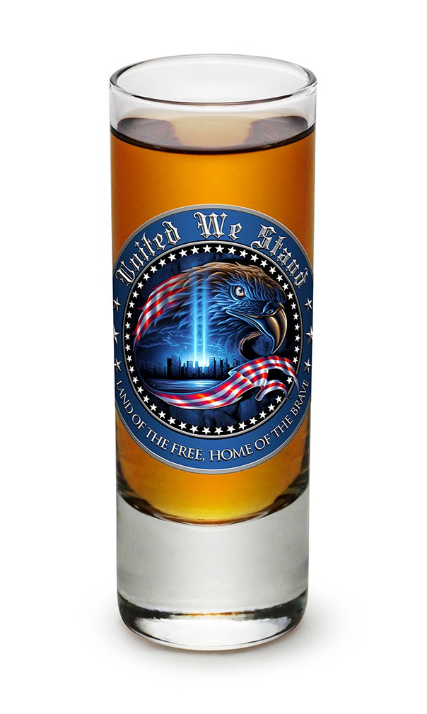 United We Stand Patriotic Bald Eagle Shot Glass