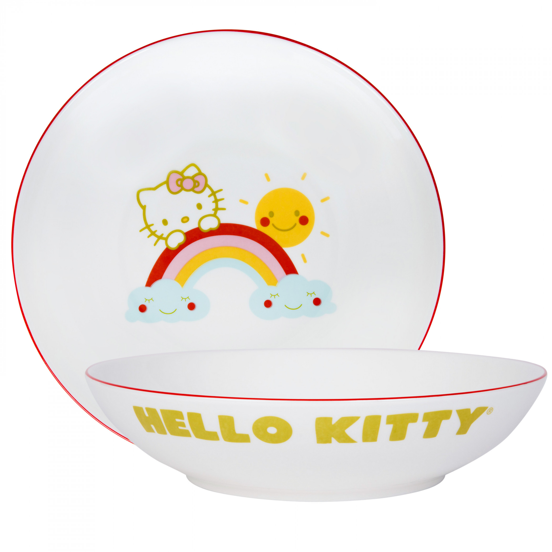 Hello Kitty Rainbow Smiles Ceramic 9' Dinner Bowl, White