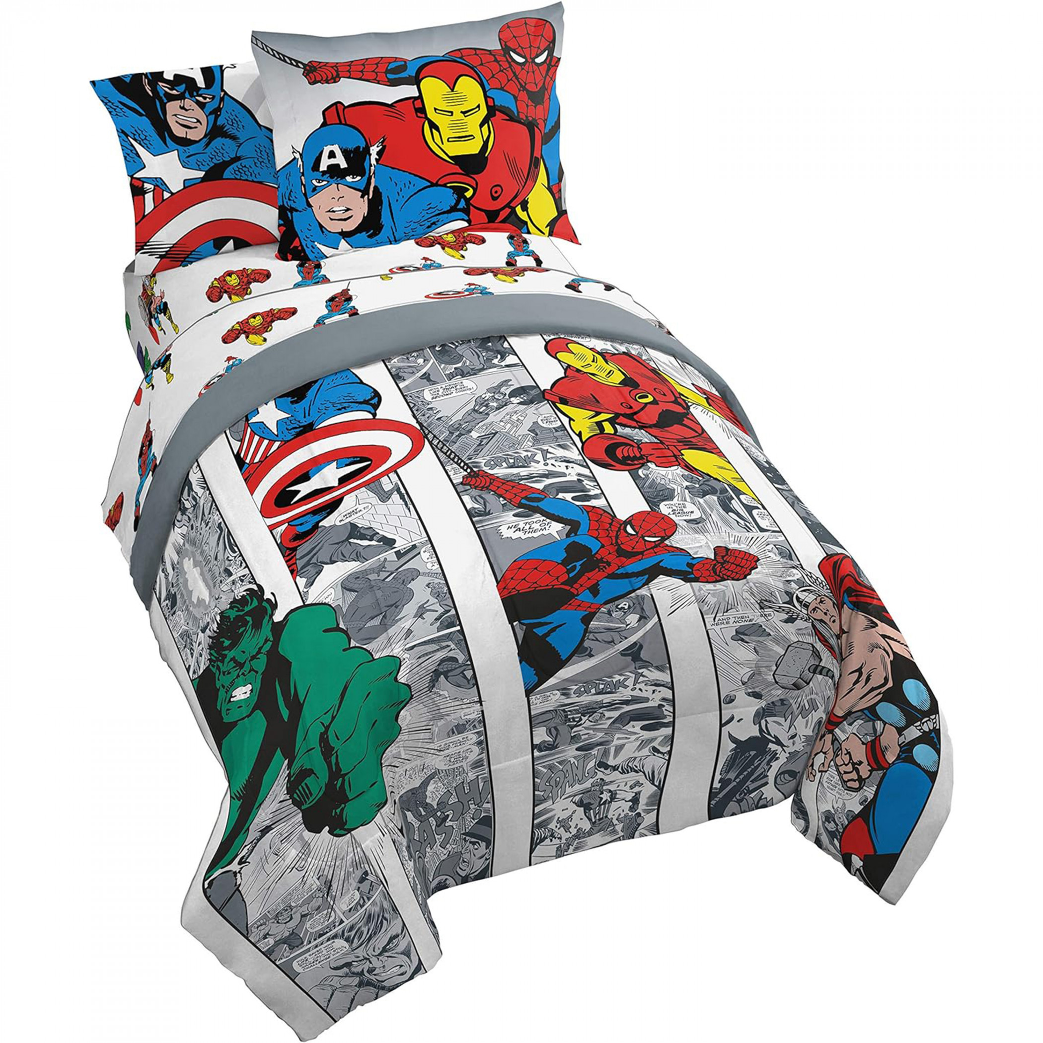 Avengers Retro Comic Panels Twin Sheet Set with Comforter, Pink