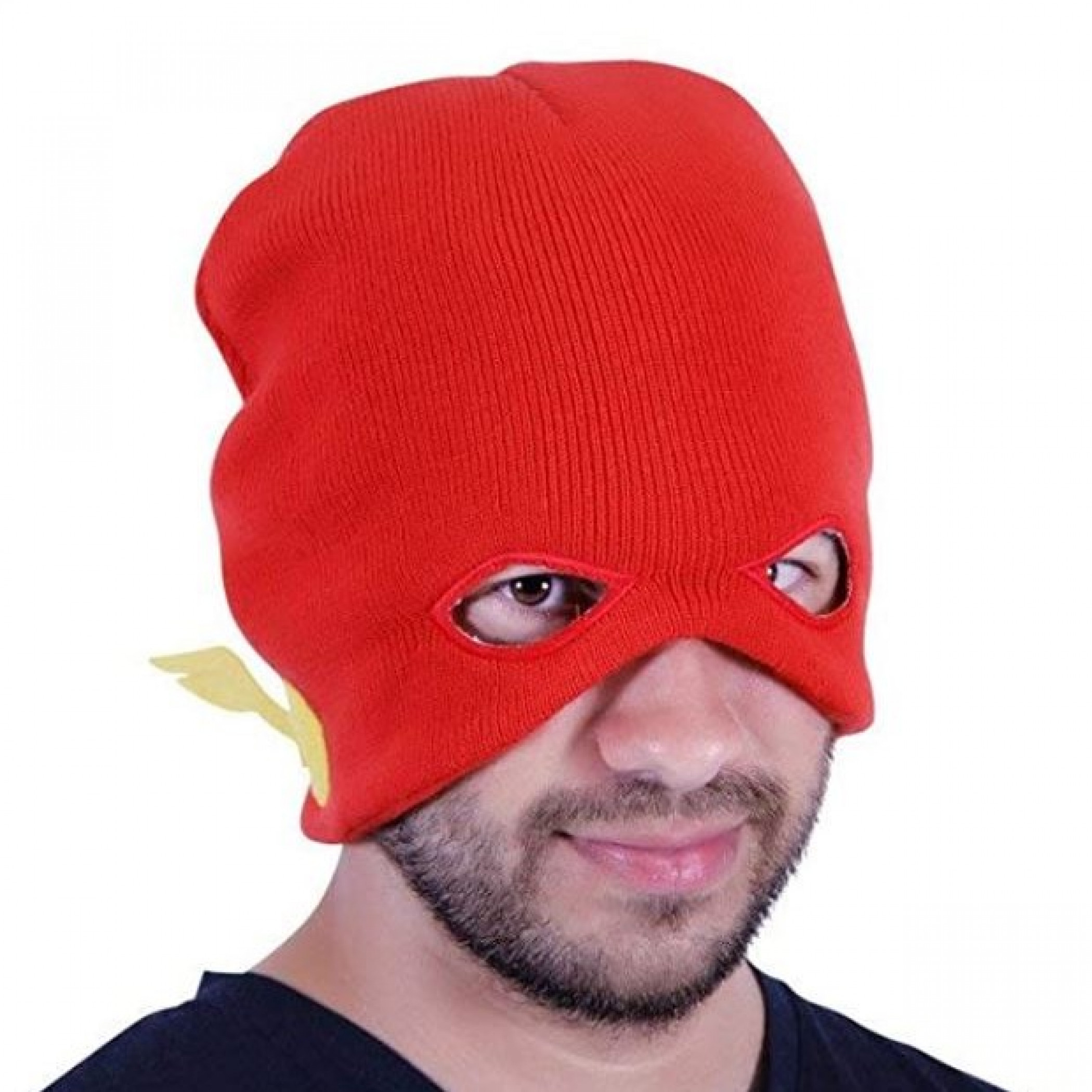 DC Comics The Flash Costume Mask Beanie with Lightning Bolts, Red
