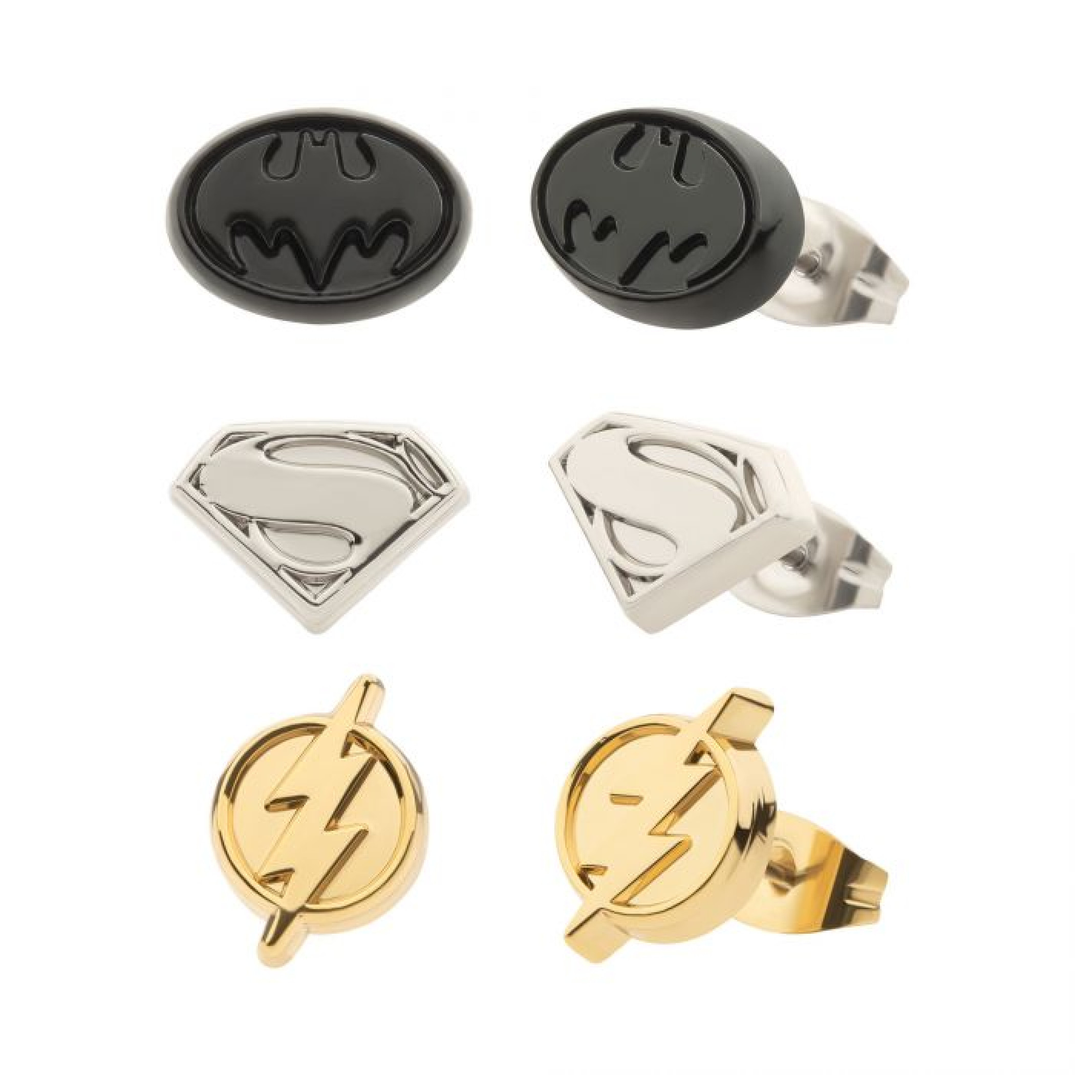 Justice League Batman Superman and Supergirl Earrings 3-Pair Set, Multi-Color