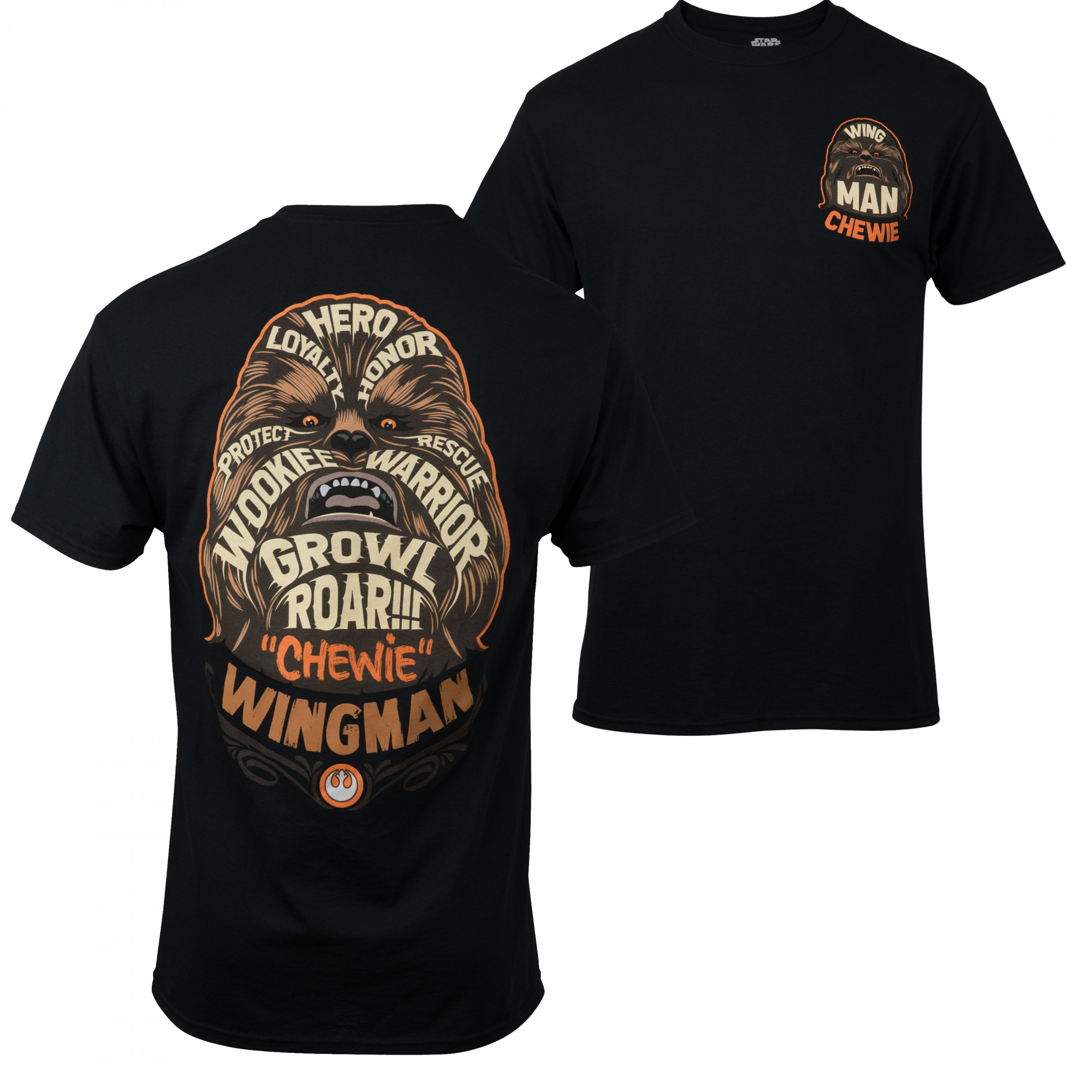 Star Wars Wing Man Chewie Front and Back Print T-Shirt, Black