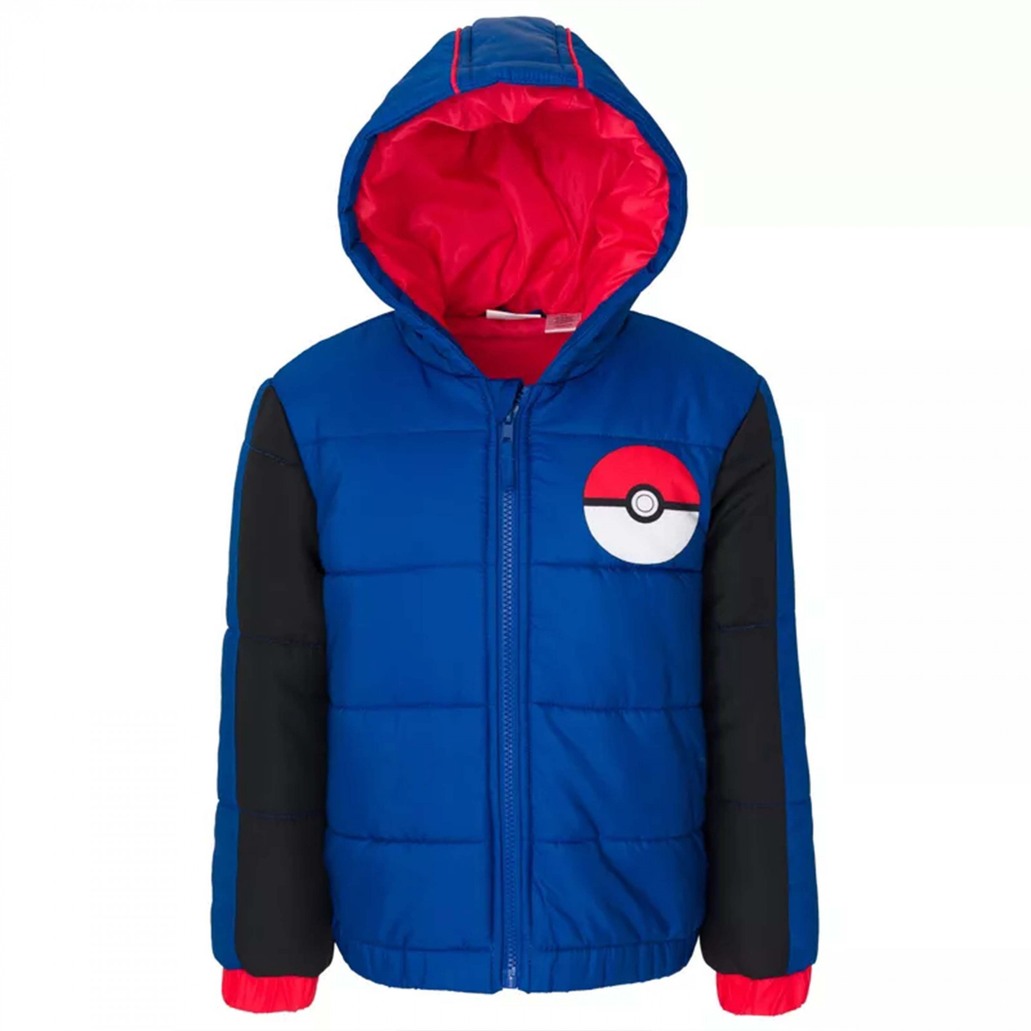 Pokemon Trainer Kids Puffy Jacket Coat Blue