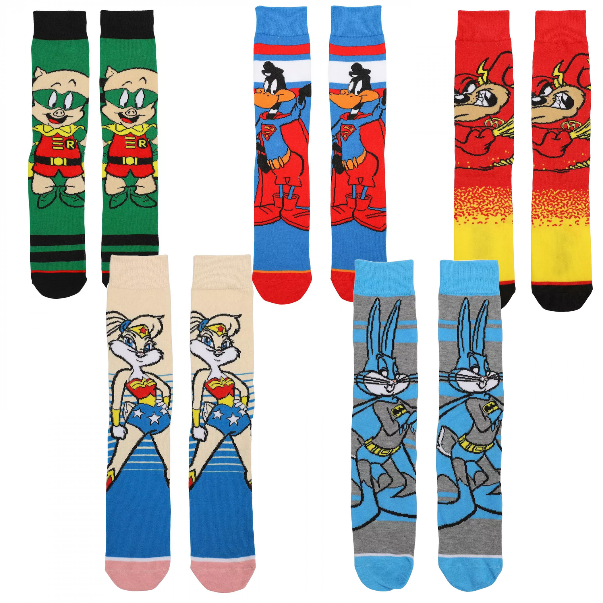Justice League X Looney Tunes Crew Socks 5-Pair Pack, Multi-Color