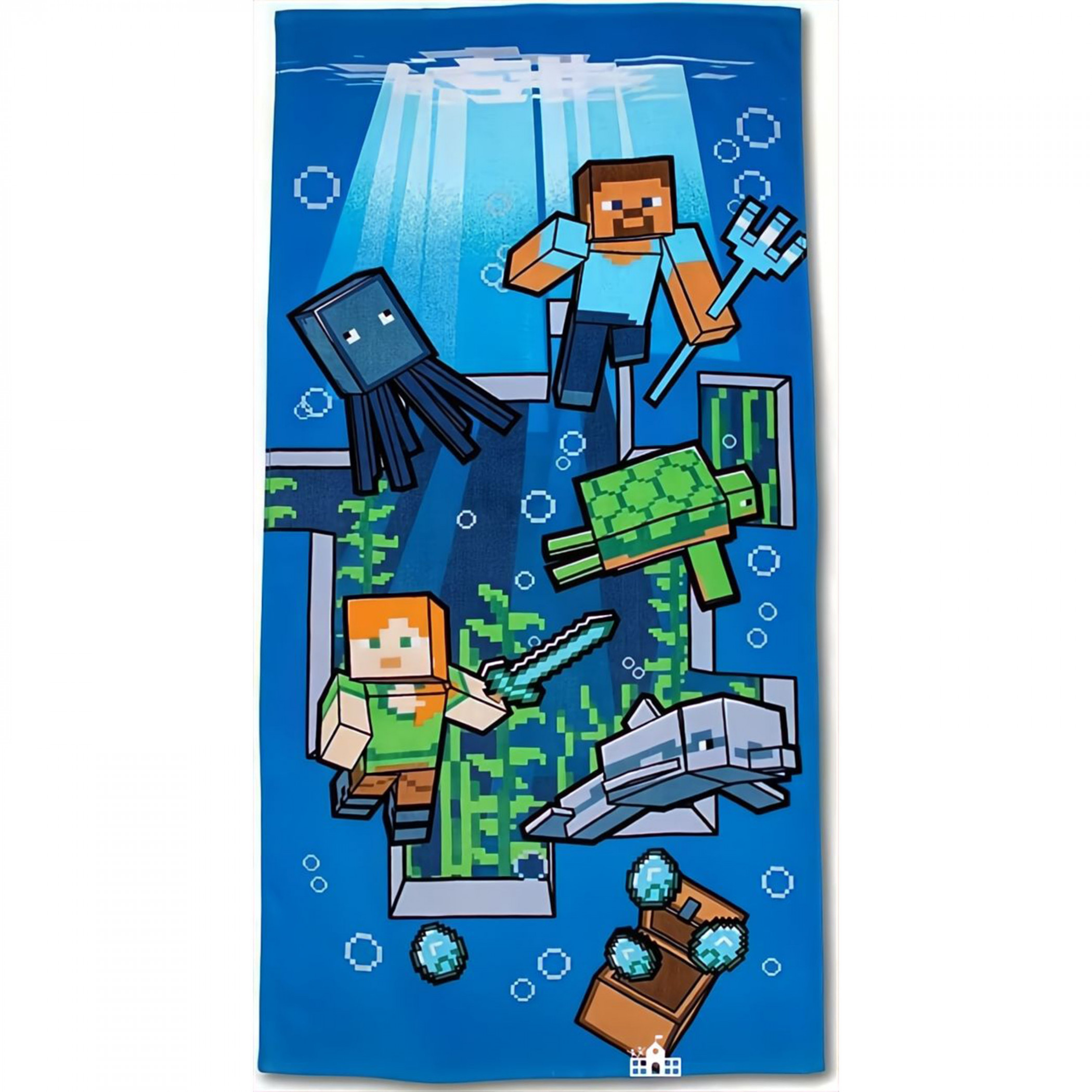 Minecraft Steve and Alex Under the Sea 27' x 54' Beach Towel, Blue