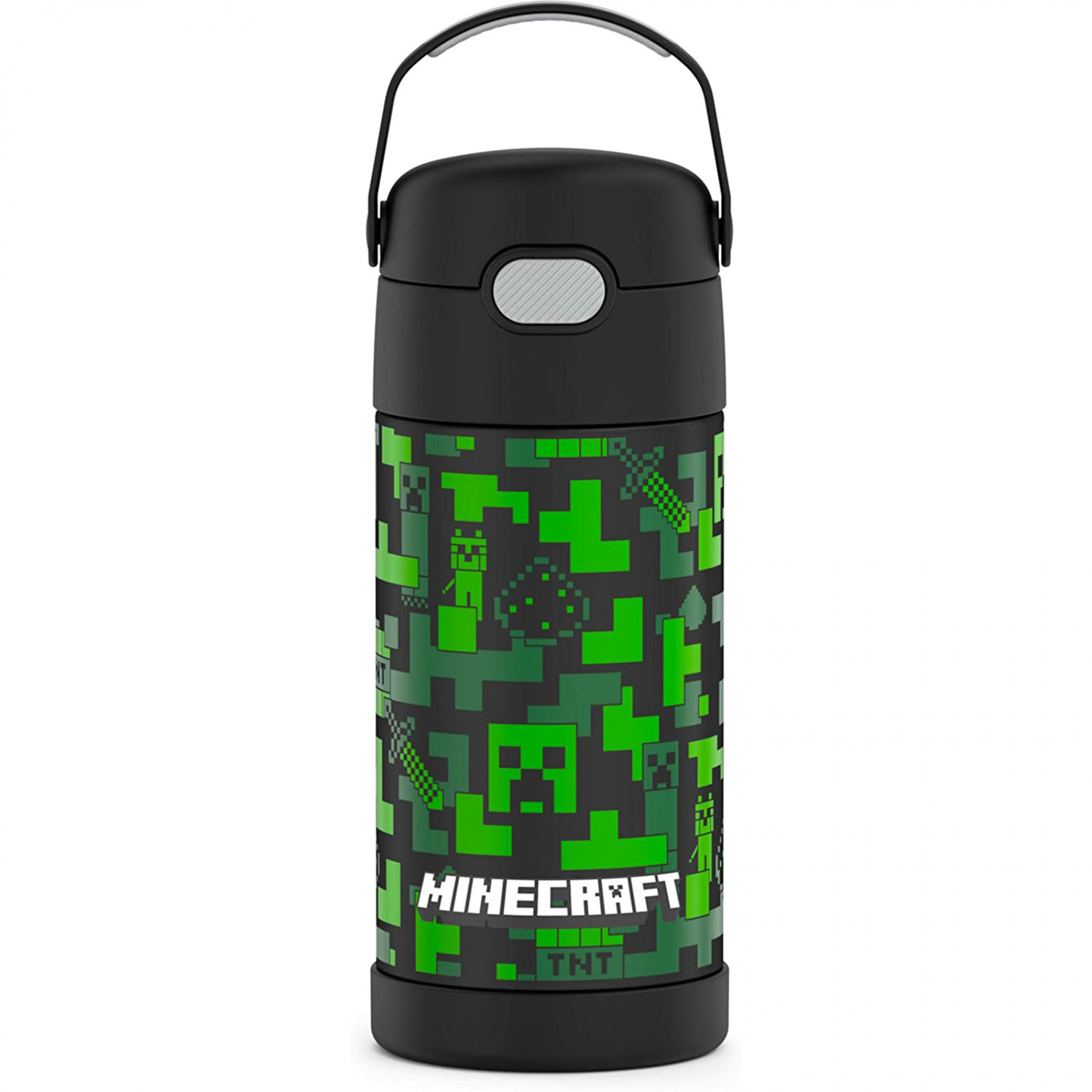 Minecraft Creeper Camo Stainless Steel 12oz Thermos Funtainer, Black