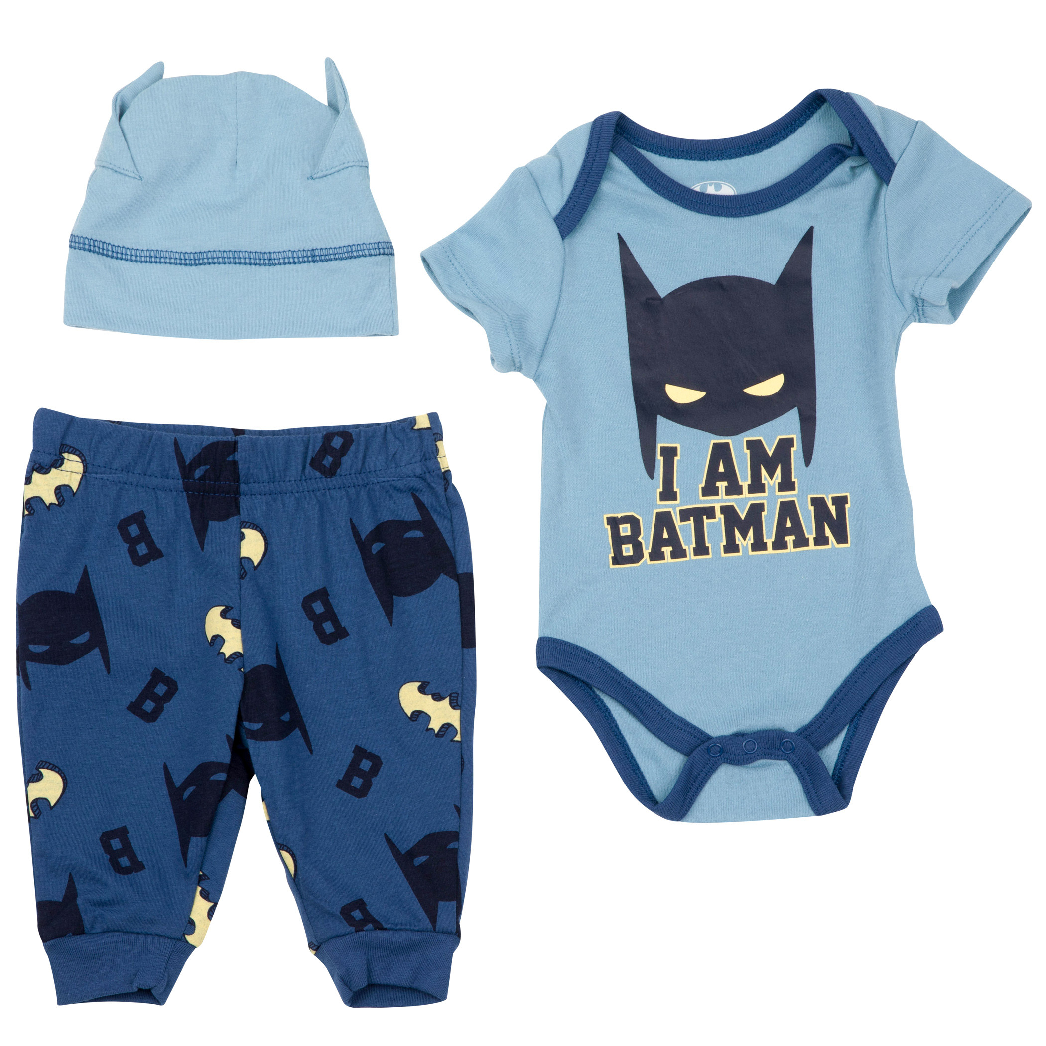 Batman I am Him Infant Boy's 3-Piece Onesie Set with Cap, Multi-Color