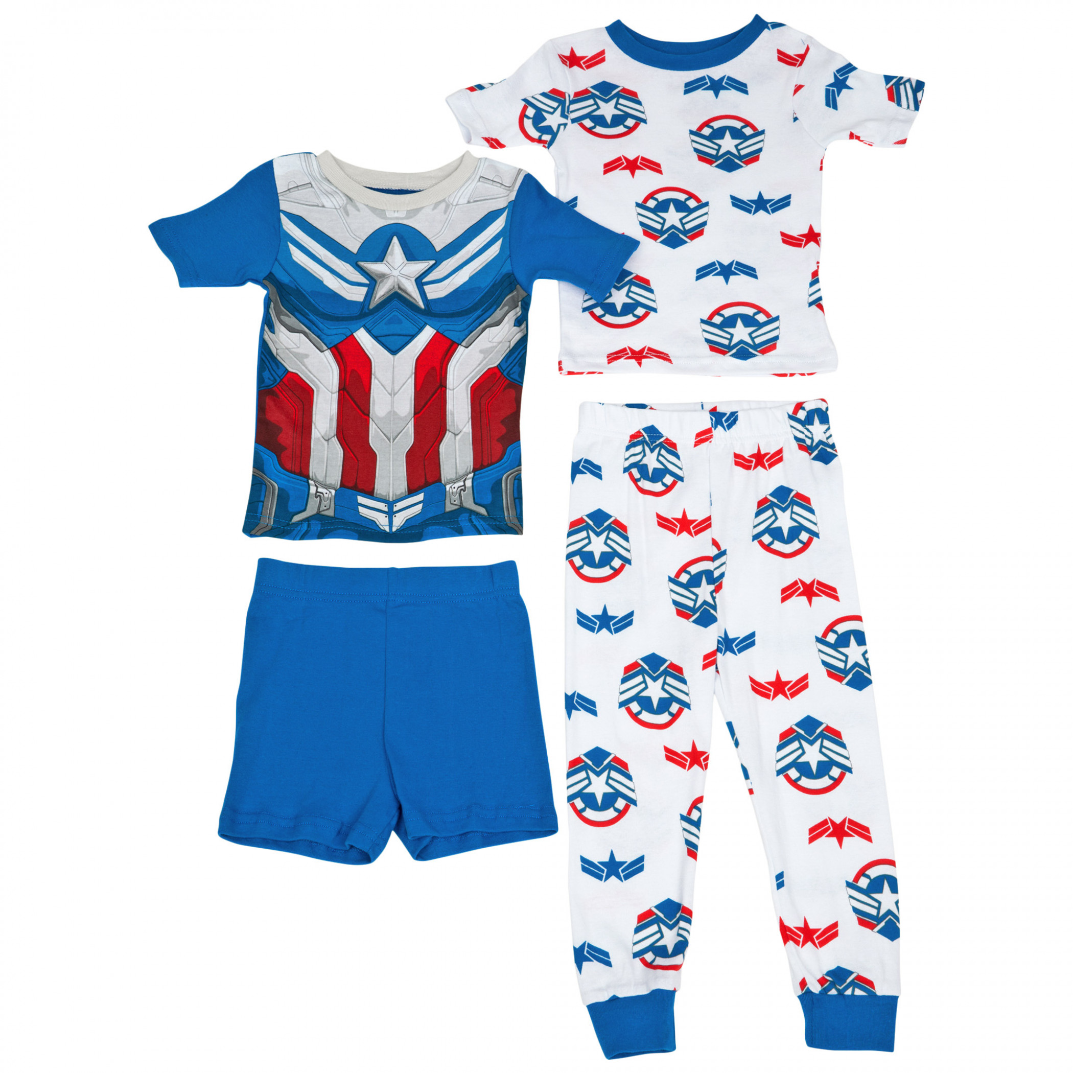 Captain America 4-Piece Youth Shirts Shorts and Pants Set, Multi-Color