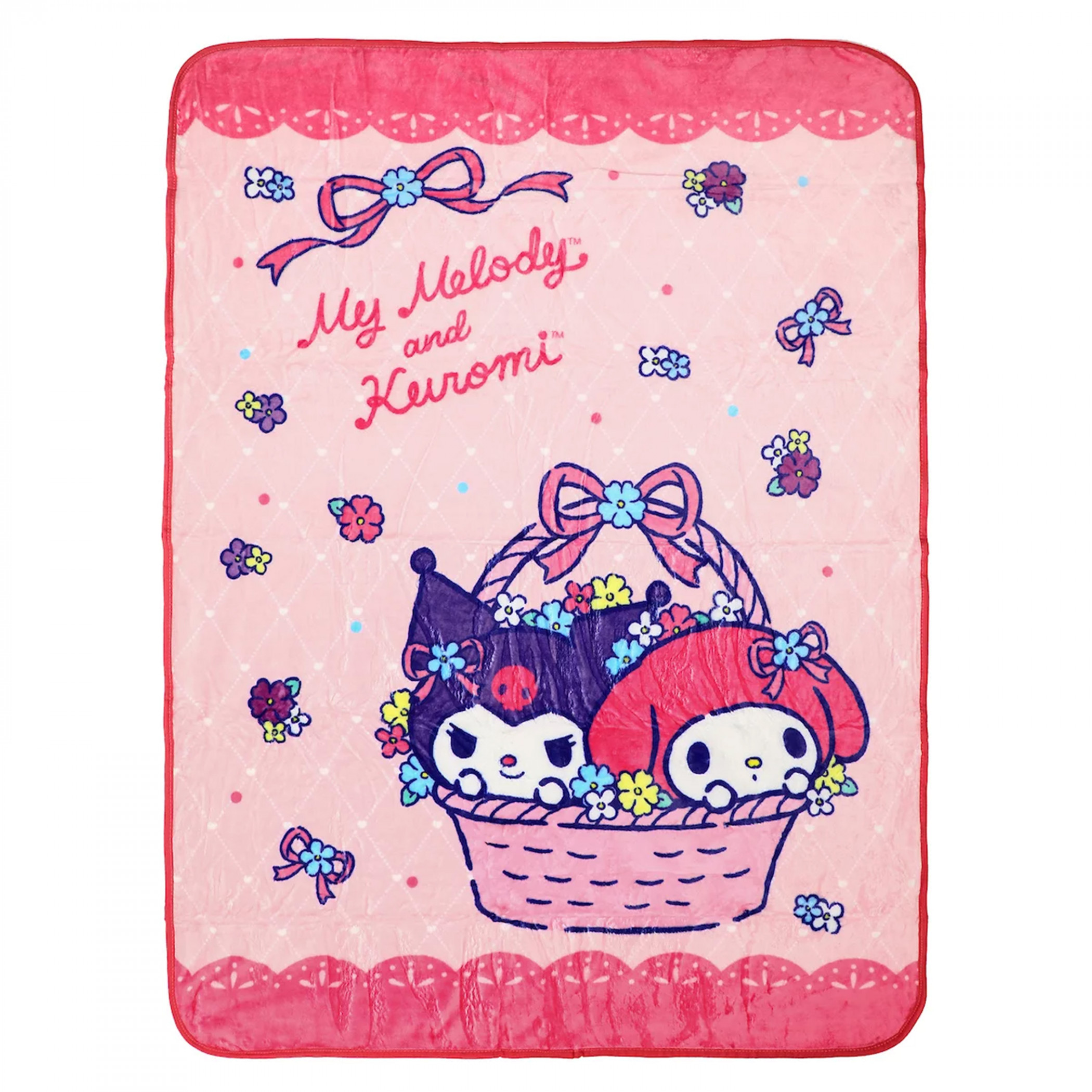 My Melody and Kuromi Basket Bunch Sanrio Fleece Throw Blanket, Pink
