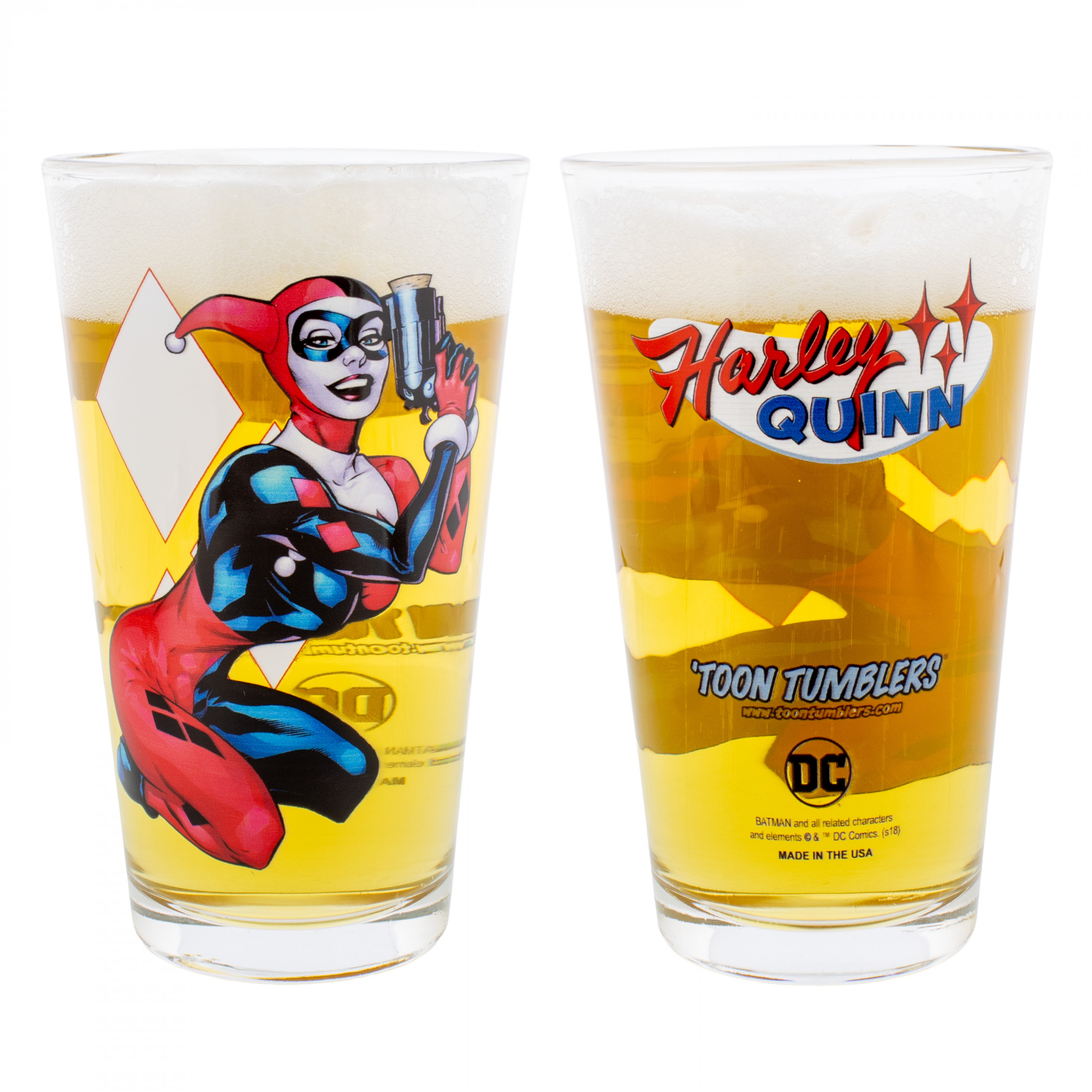 Harley Quinn Pint Glass, Clear