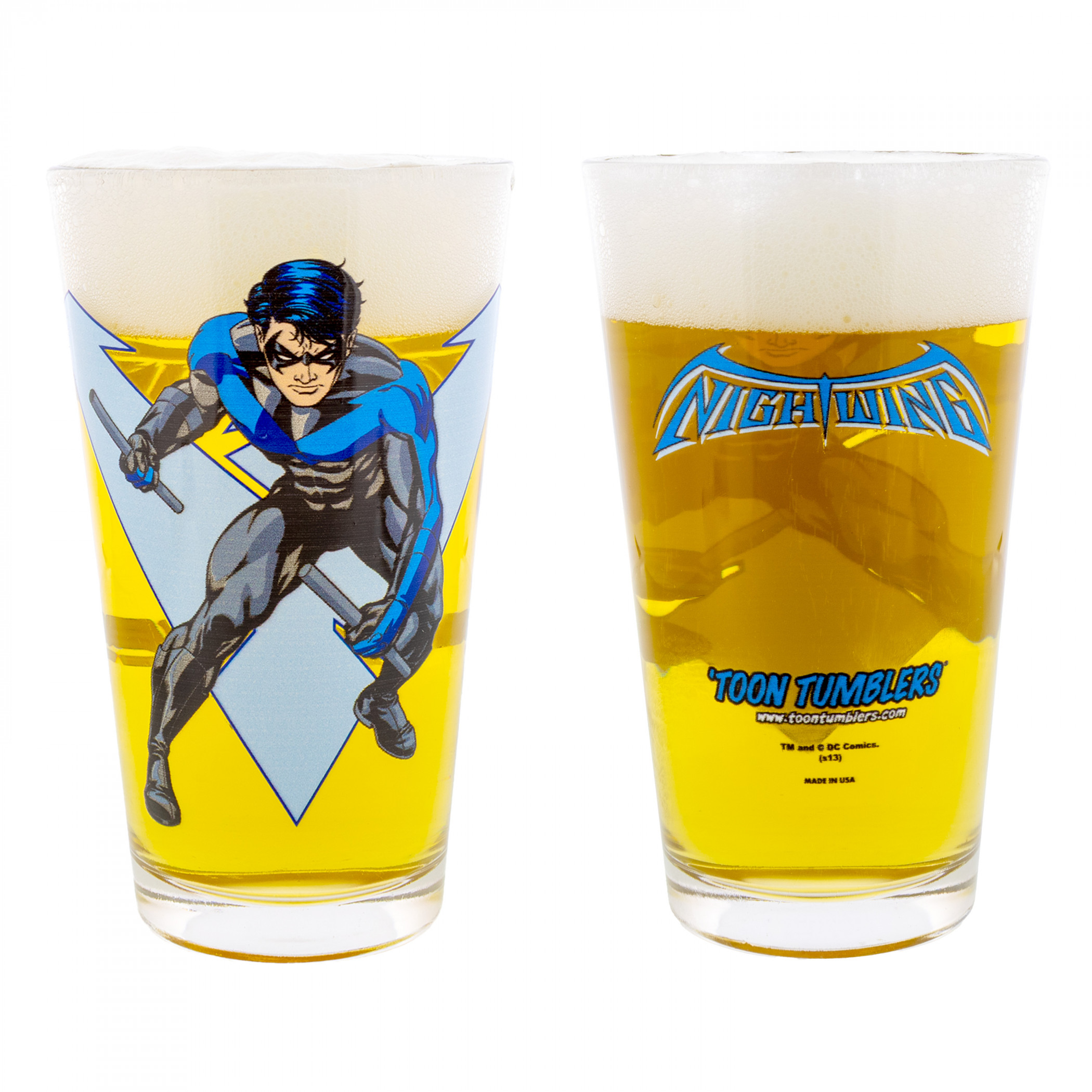 Nightwing Symbol and Image Pint Glass, Black
