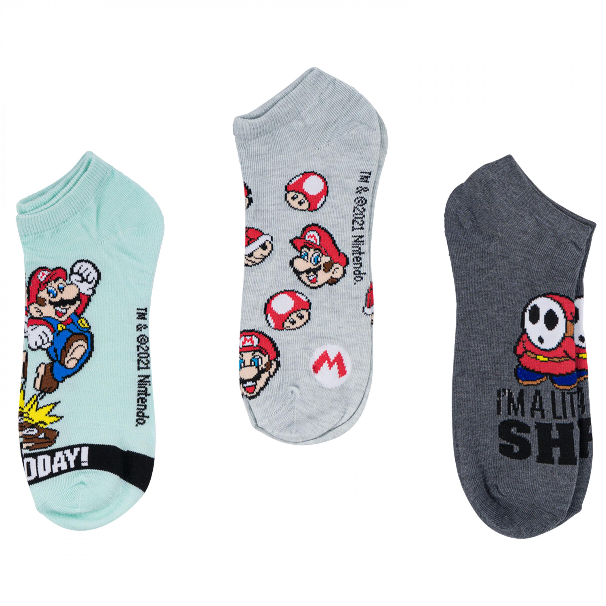 Super Mario Bros. I'm a Little Shy 3-Pair Pack of Men's Ankle Socks, Multi-Color