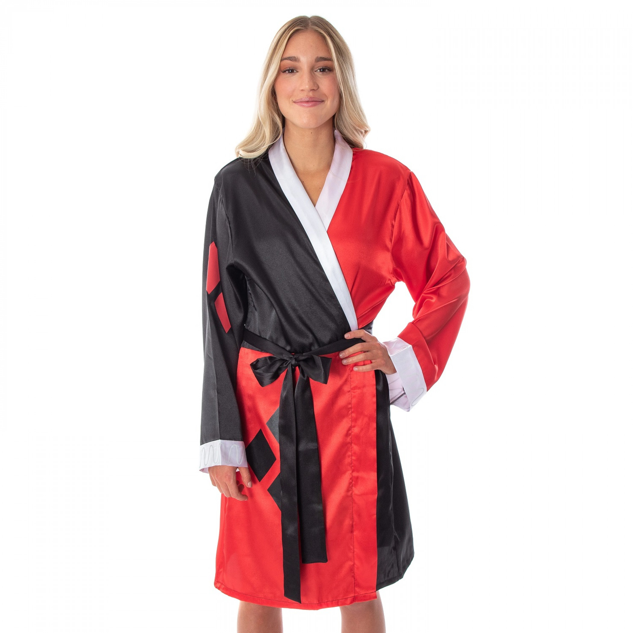 DC Comics Harley Quinn Costume Silky Satin Robe, Red