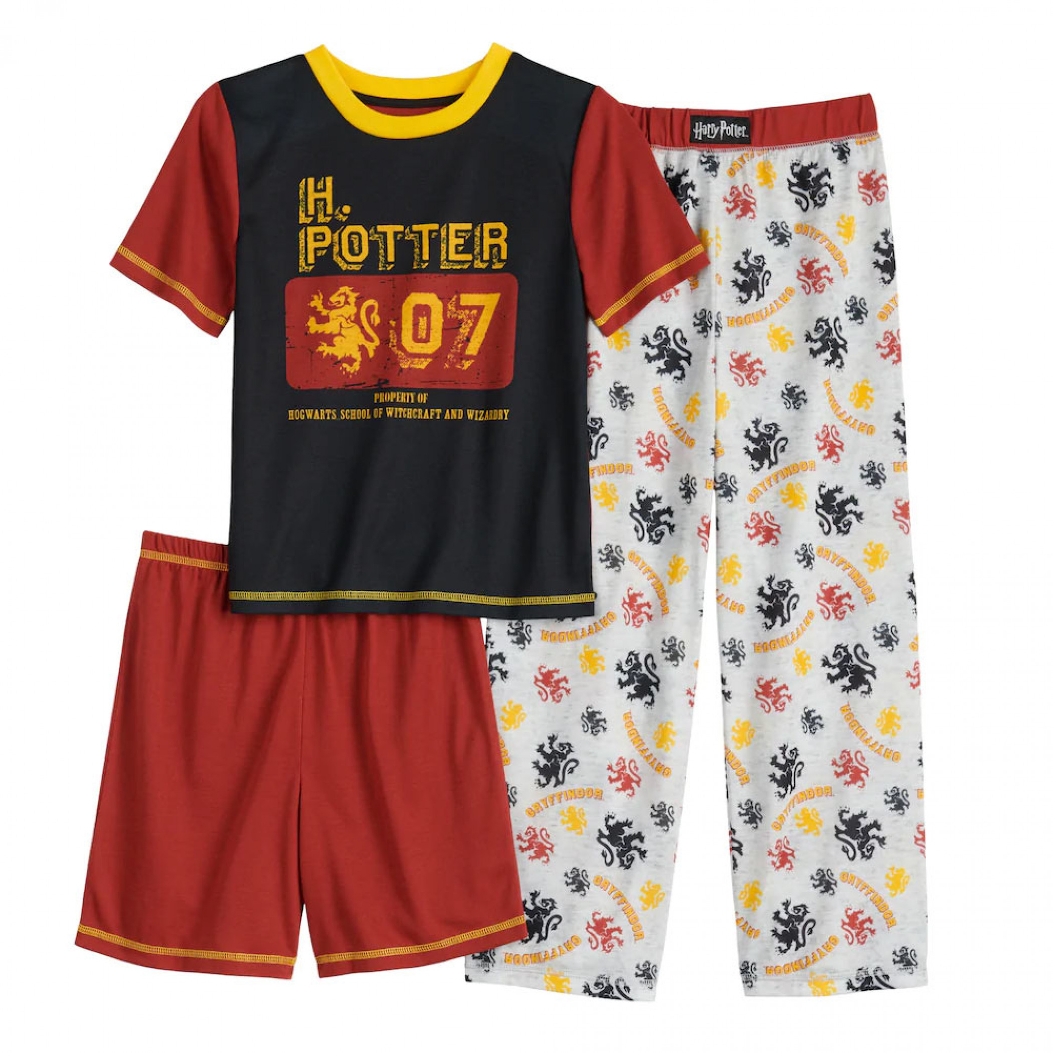 Harry Potter Property of Hogwarts School 3-Piece Pajama Set, Multi-Color