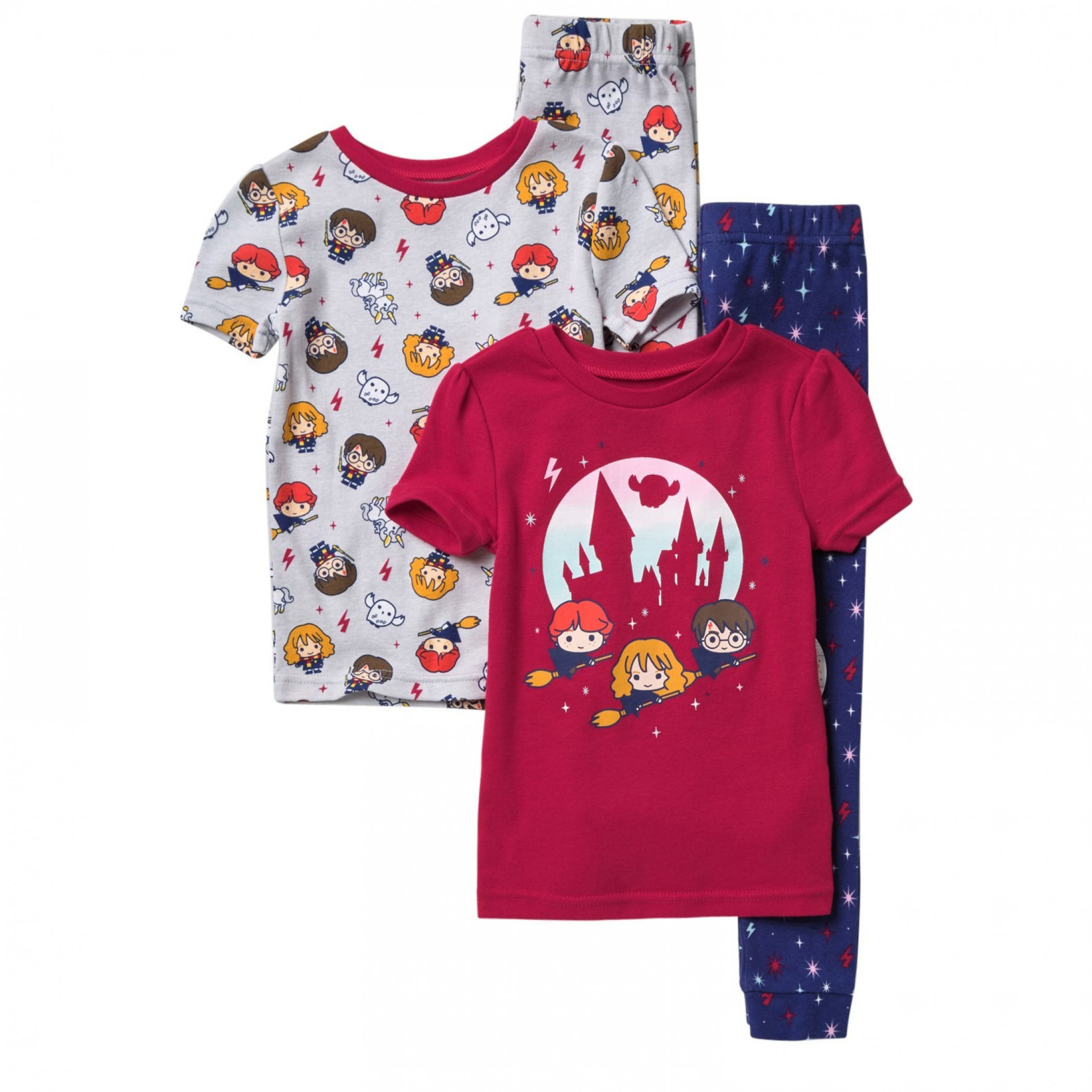 Harry Potter Wizards and All Over Print 4-Piece Pajama Set, Multi-Color