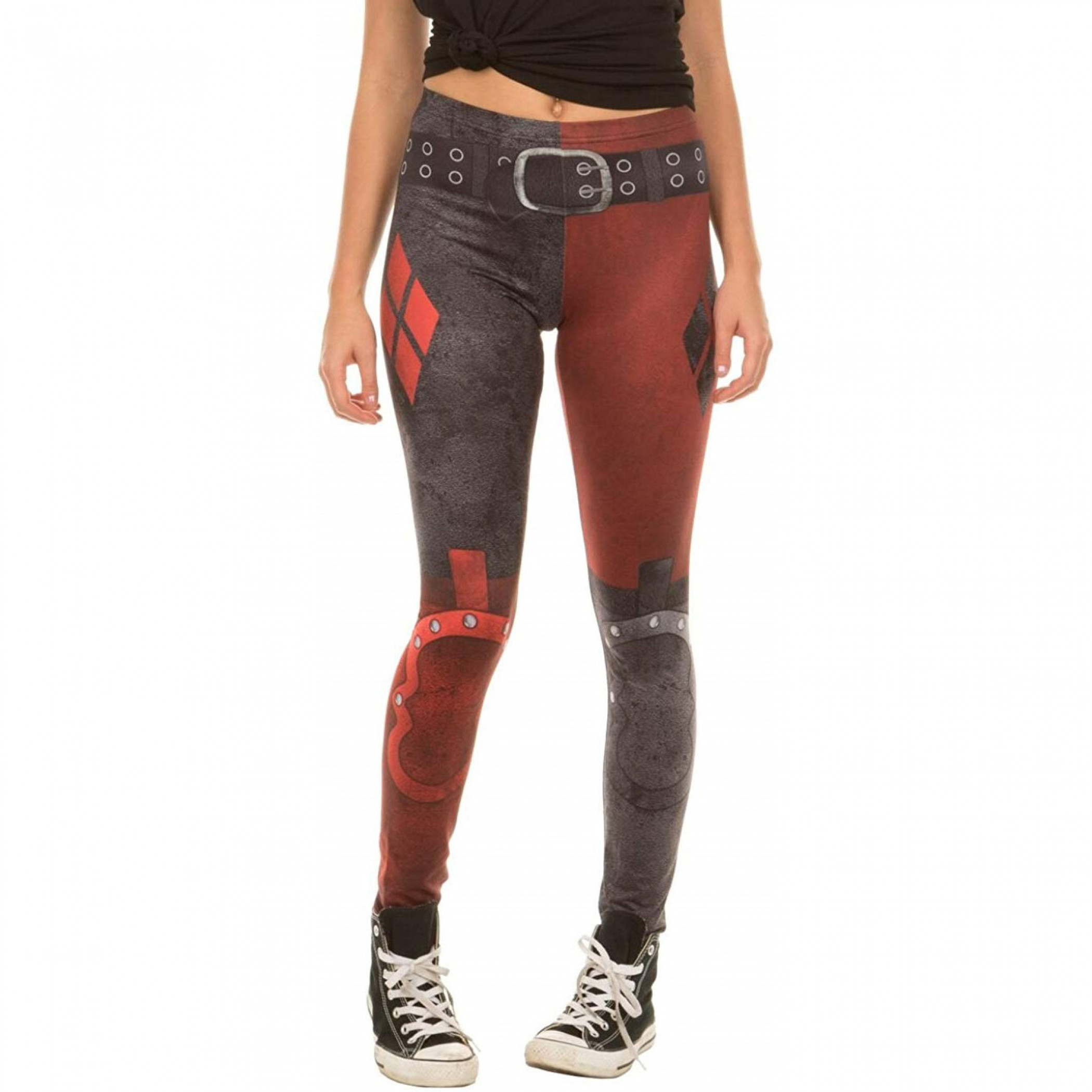 DC Comics Harley Quinn Arkham City Leggings, Red