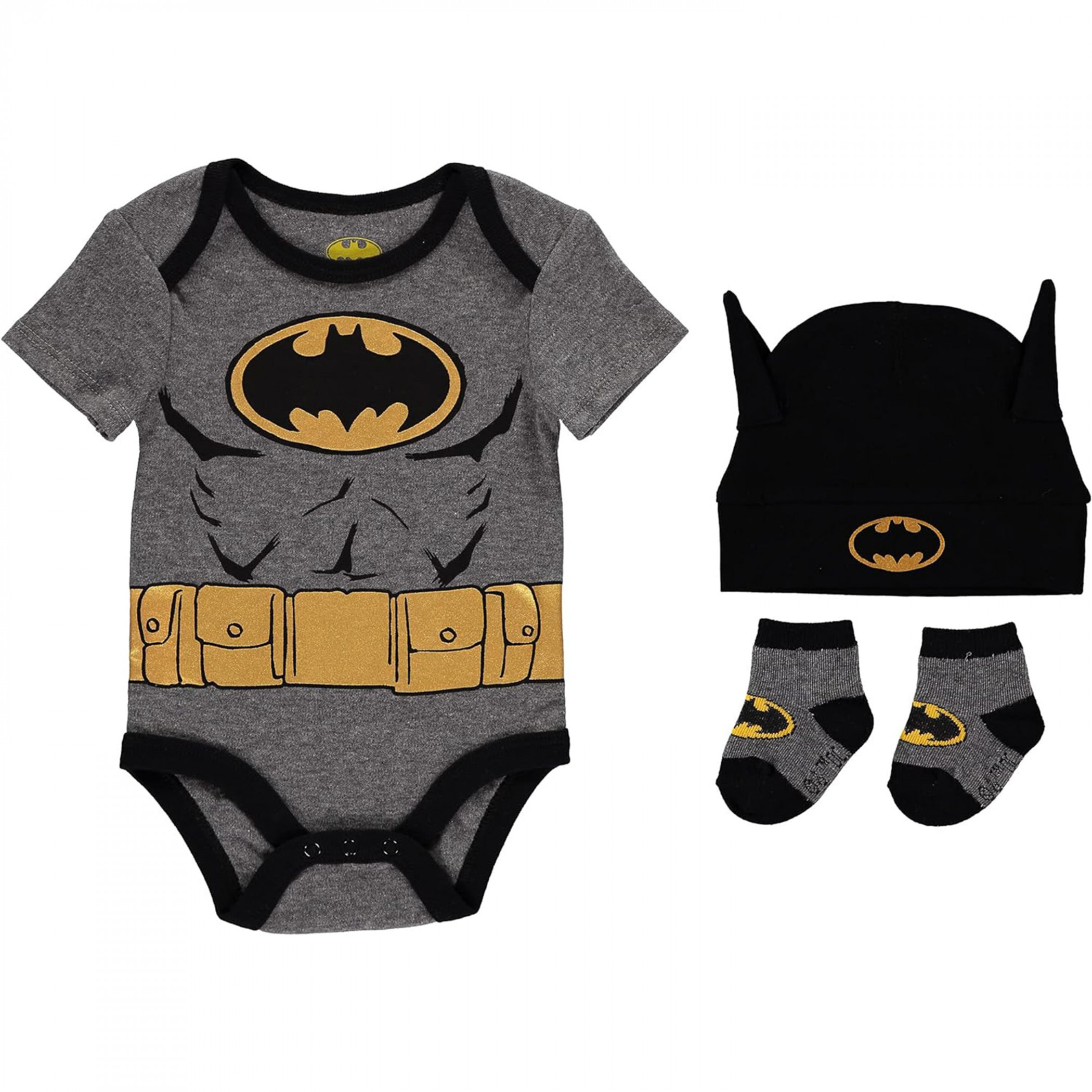 Batman Armor 3-Piece Bodysuit Cap and Socks Set, Black