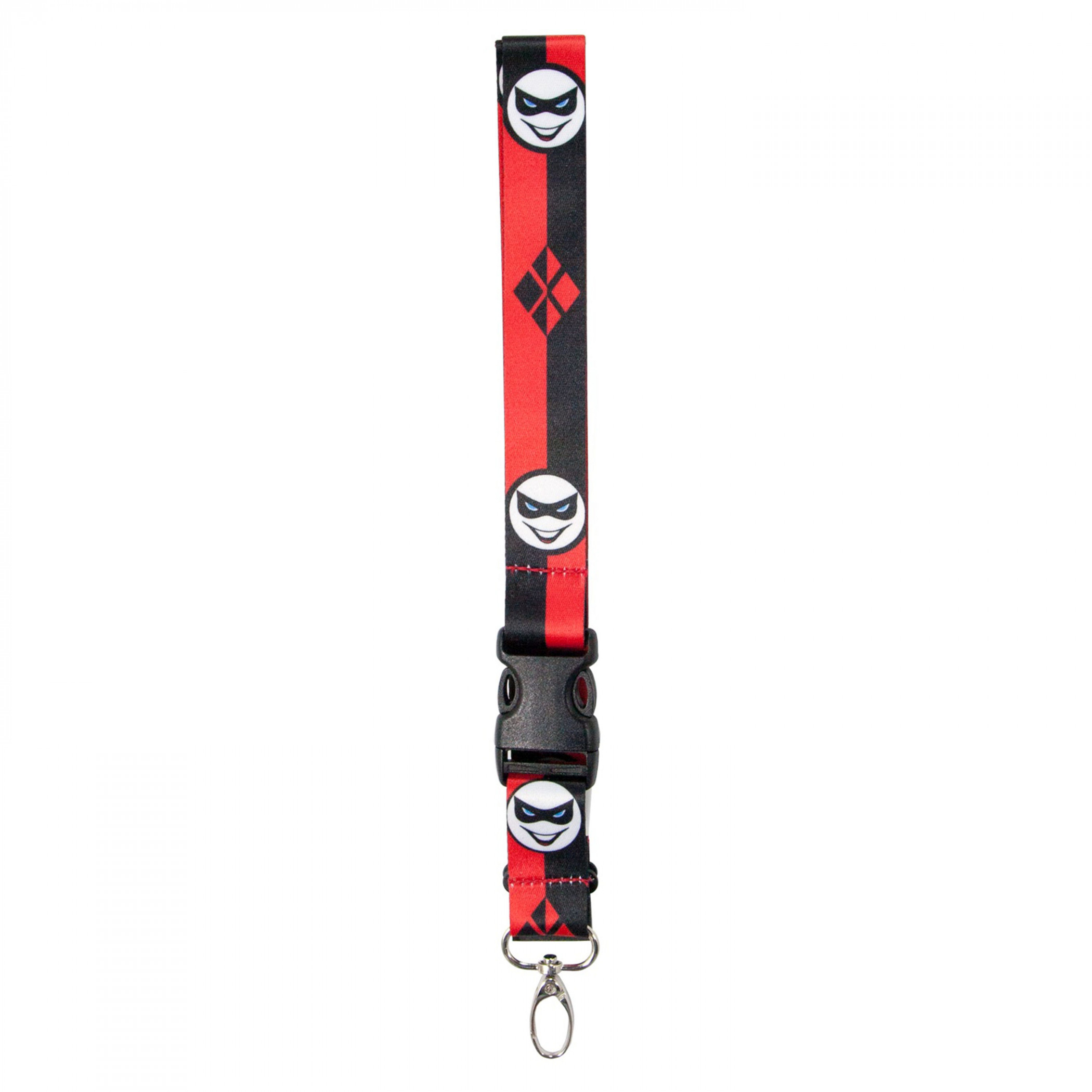 Harley Quinn Logo and Mask All Over Print Lanyard, Red