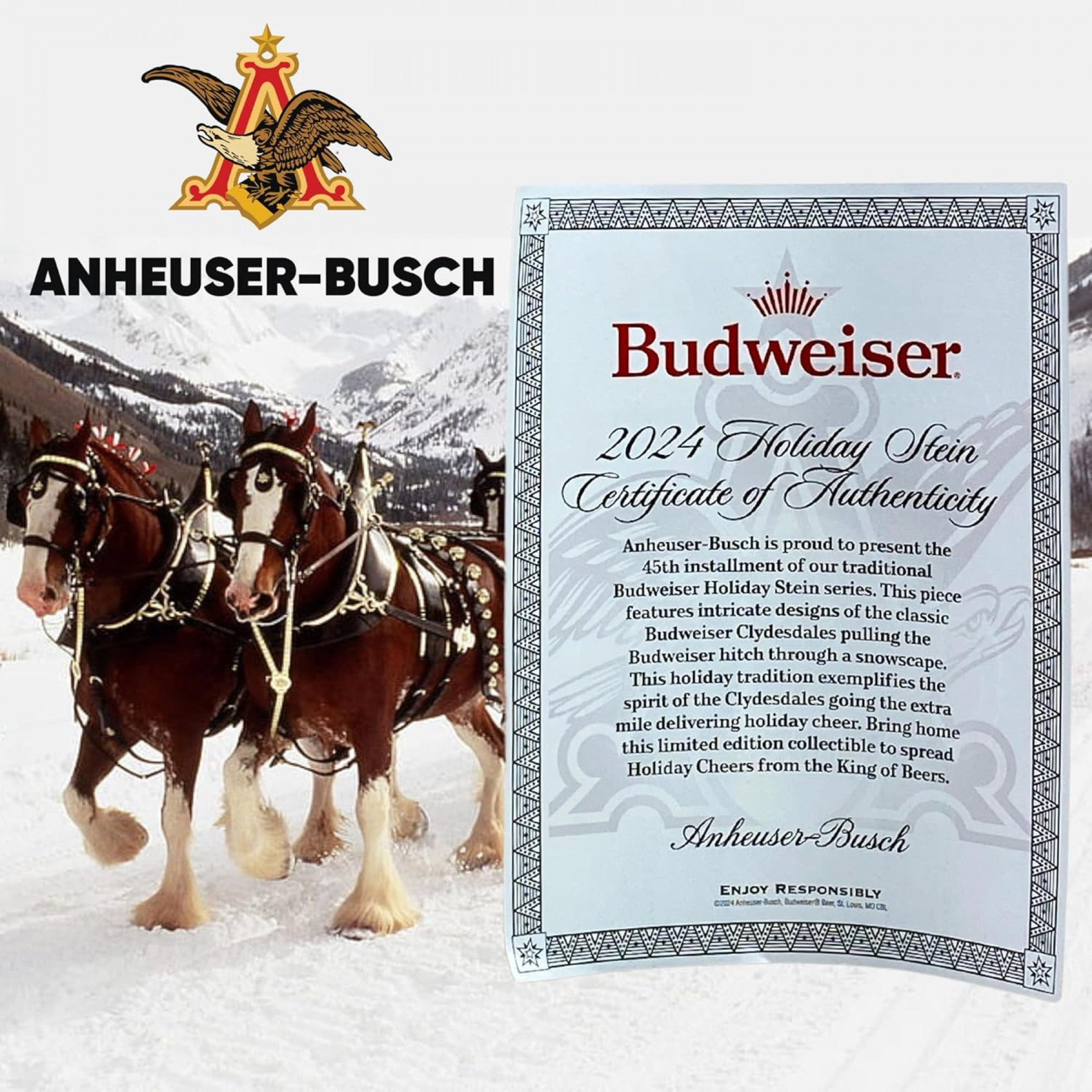 Budweiser Limited-Edition 2024 Holiday Stein Ceramic Stein