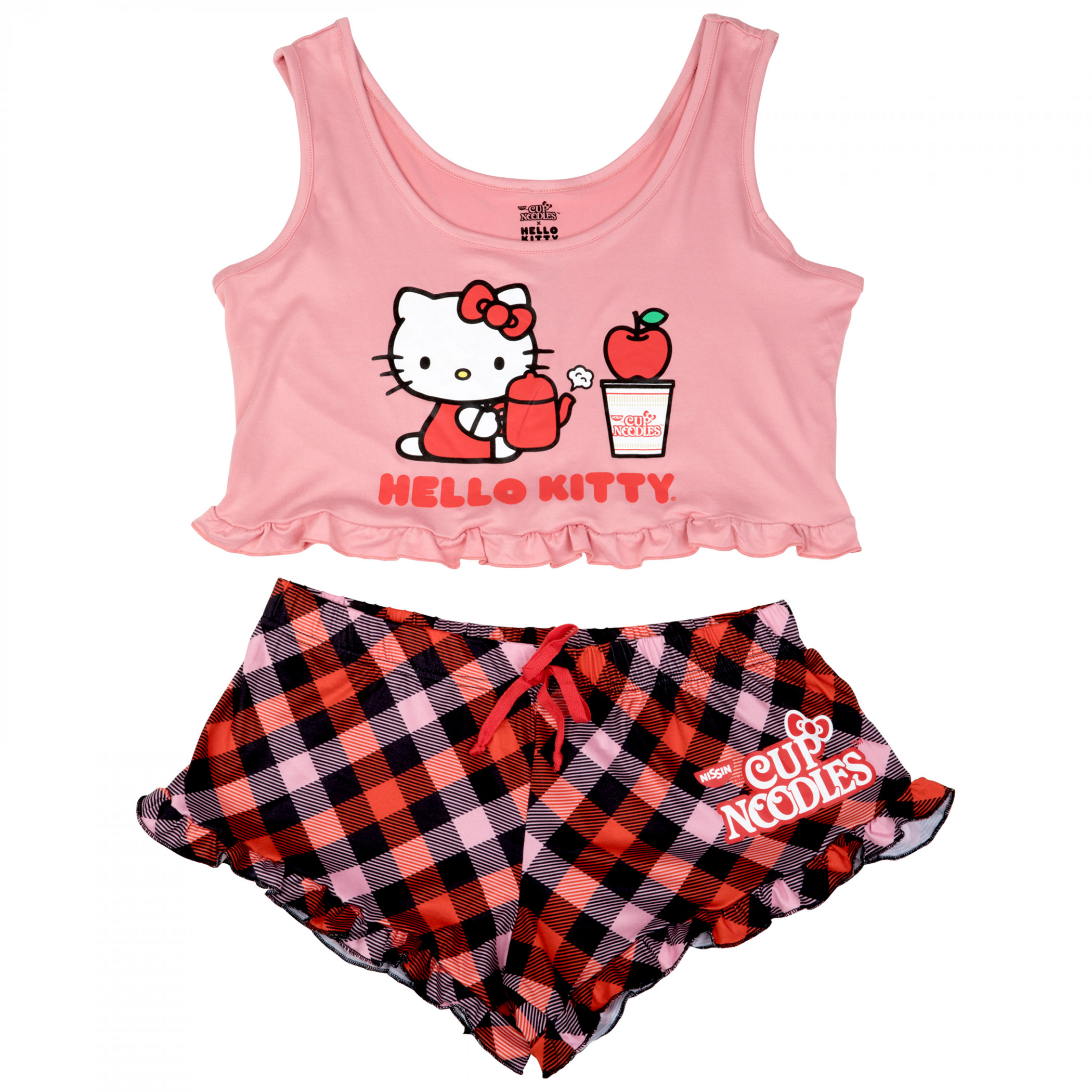 Hello Kitty Sanrio x Nissin Pink and Plaid Lounge Set, Pink