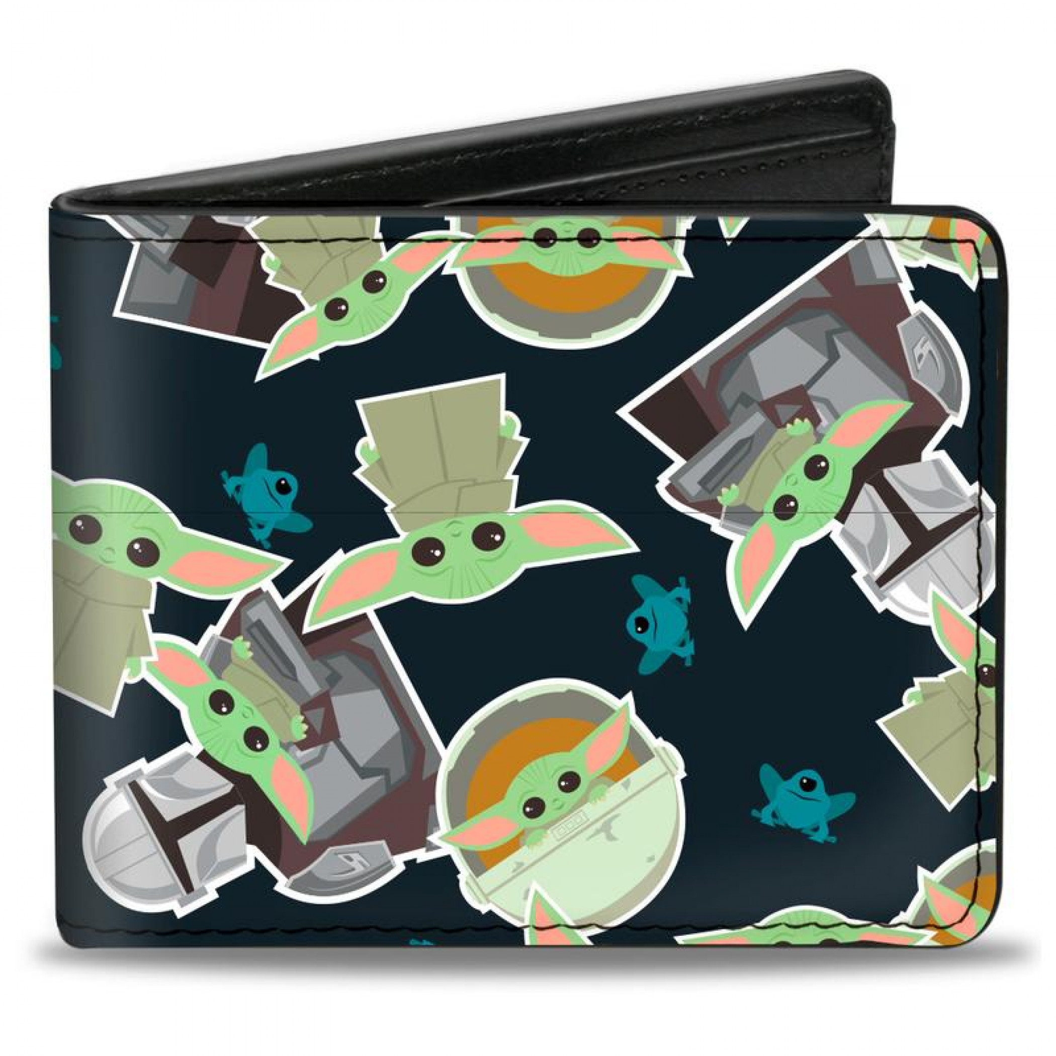 The Mandalorian The Child Grogu and Frogs Vegan Leather Bi-Fold Wallet, Black