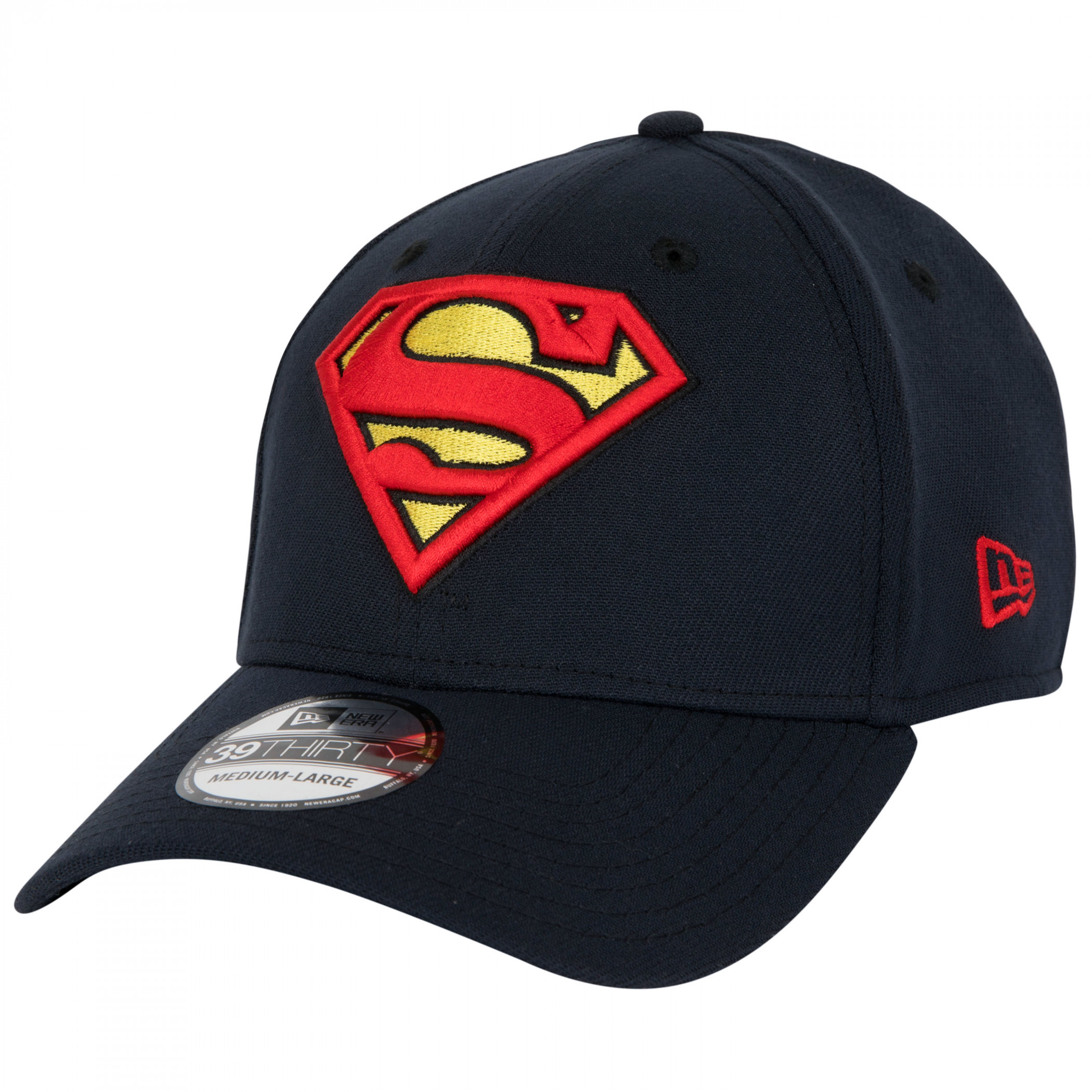 Superman Classic Symbol on Navy New Era 39Thirty Flex Fit Hat, Blue