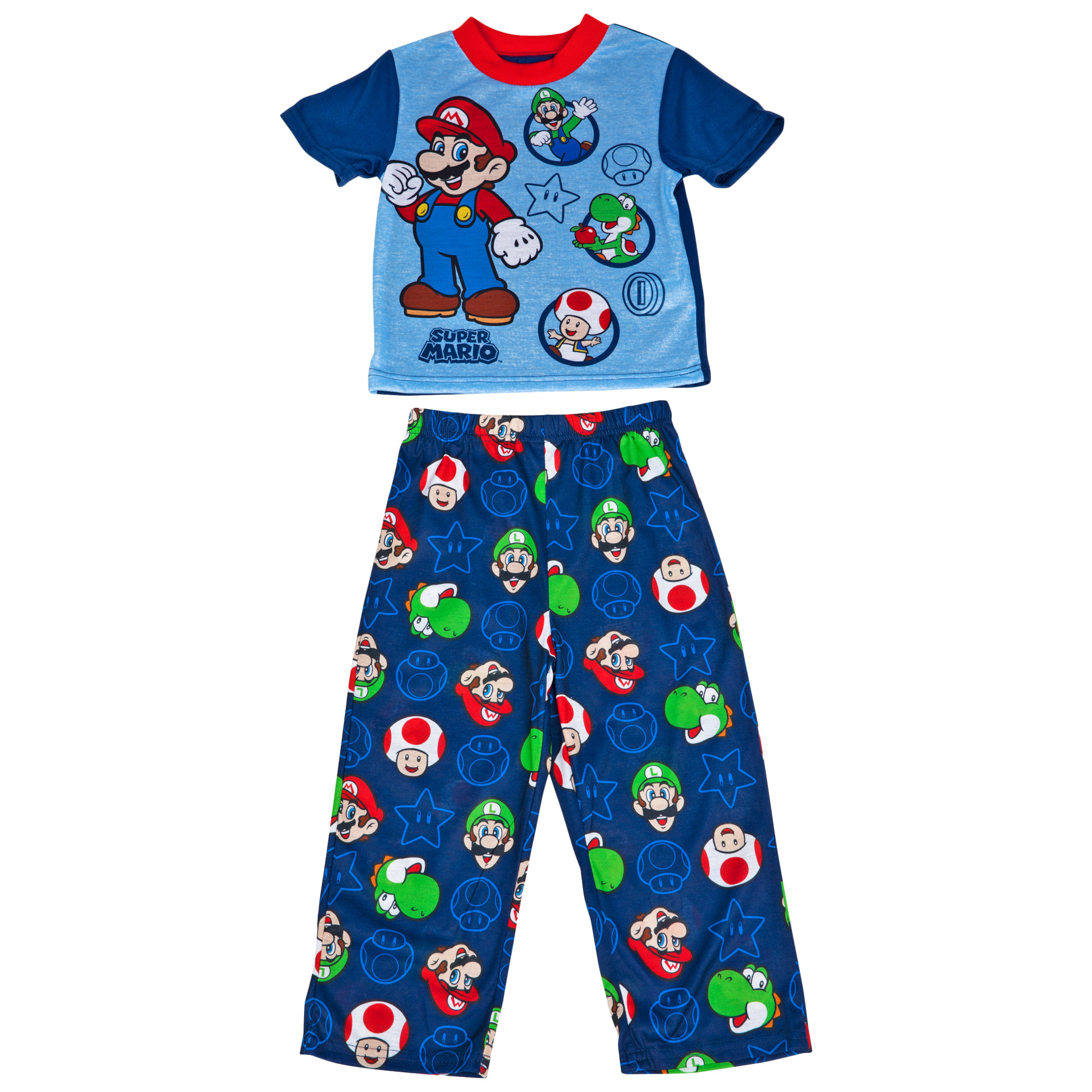 Nintendo Super Mario Bros. Characters AOP 2-Piece Pajama Set, Blue