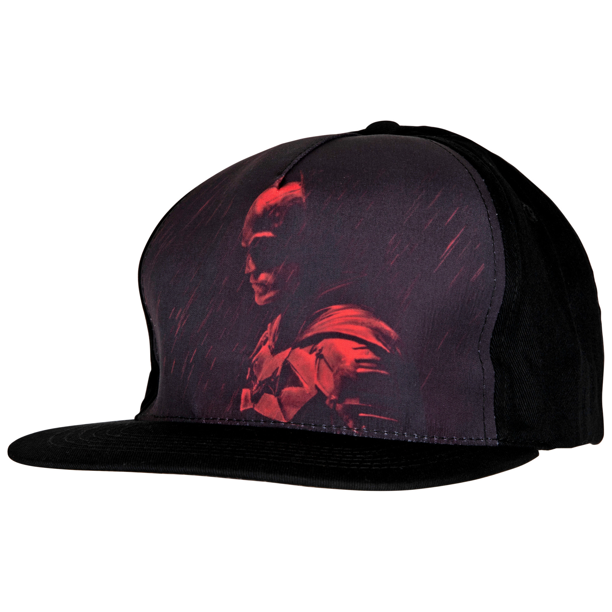 DC Comics The Batman Sublimated Out in the Rain Print Flat Bill Hat, Black