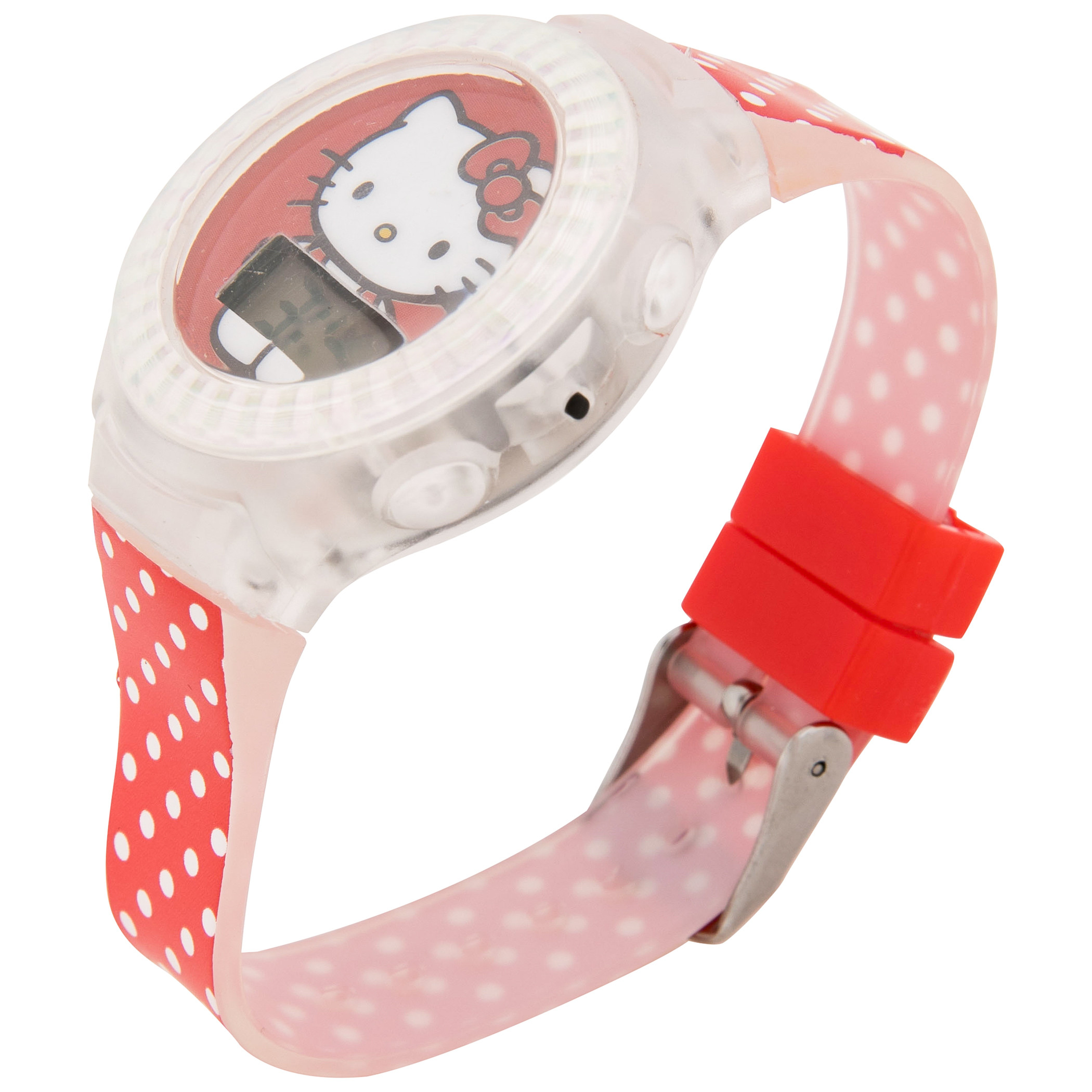 Hello Kitty Polka Dot LCD Kid's Watch with Silicone Band, Red