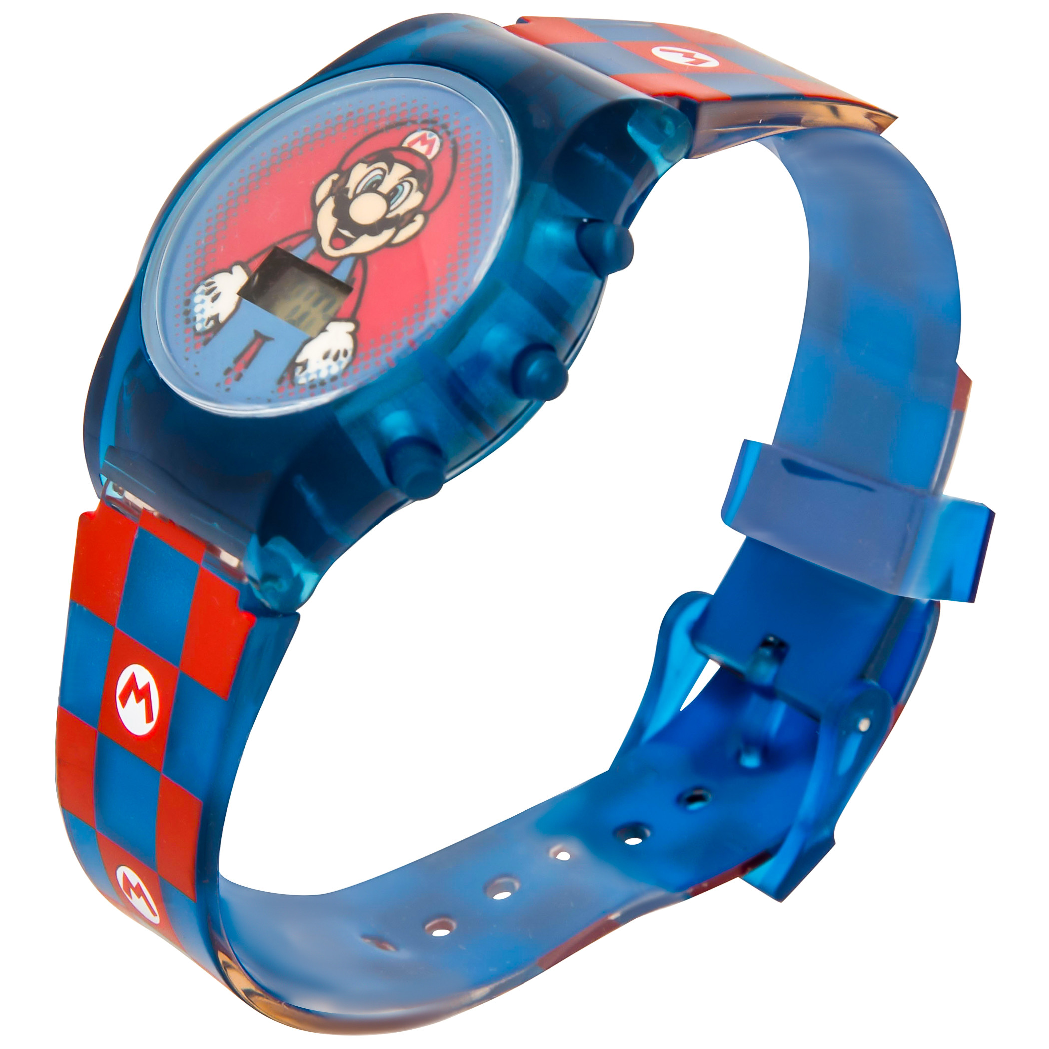 Super Mario Bros. Kid's LCD Watch with Checkered Strap, Multi-Color